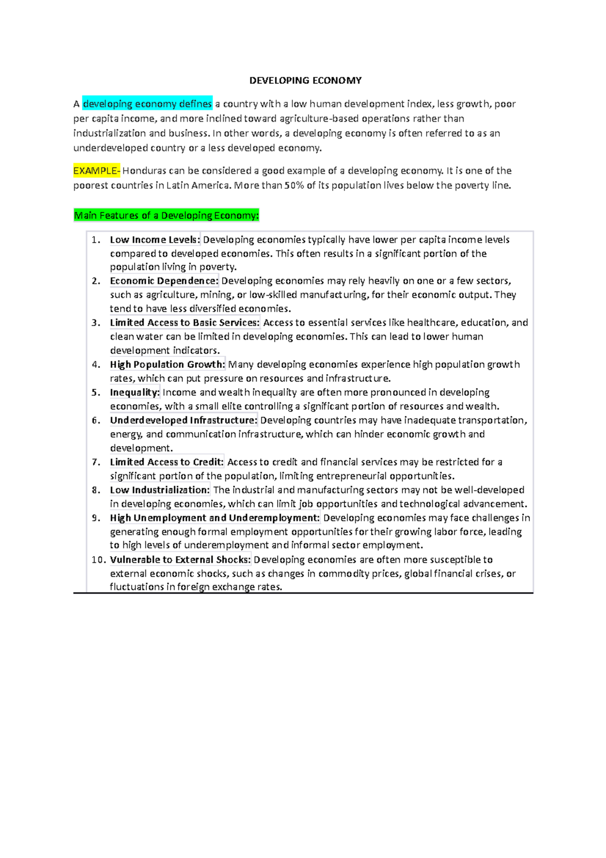 Developing Economy - eco assignment - DEVELOPING ECONOMY A developing ...