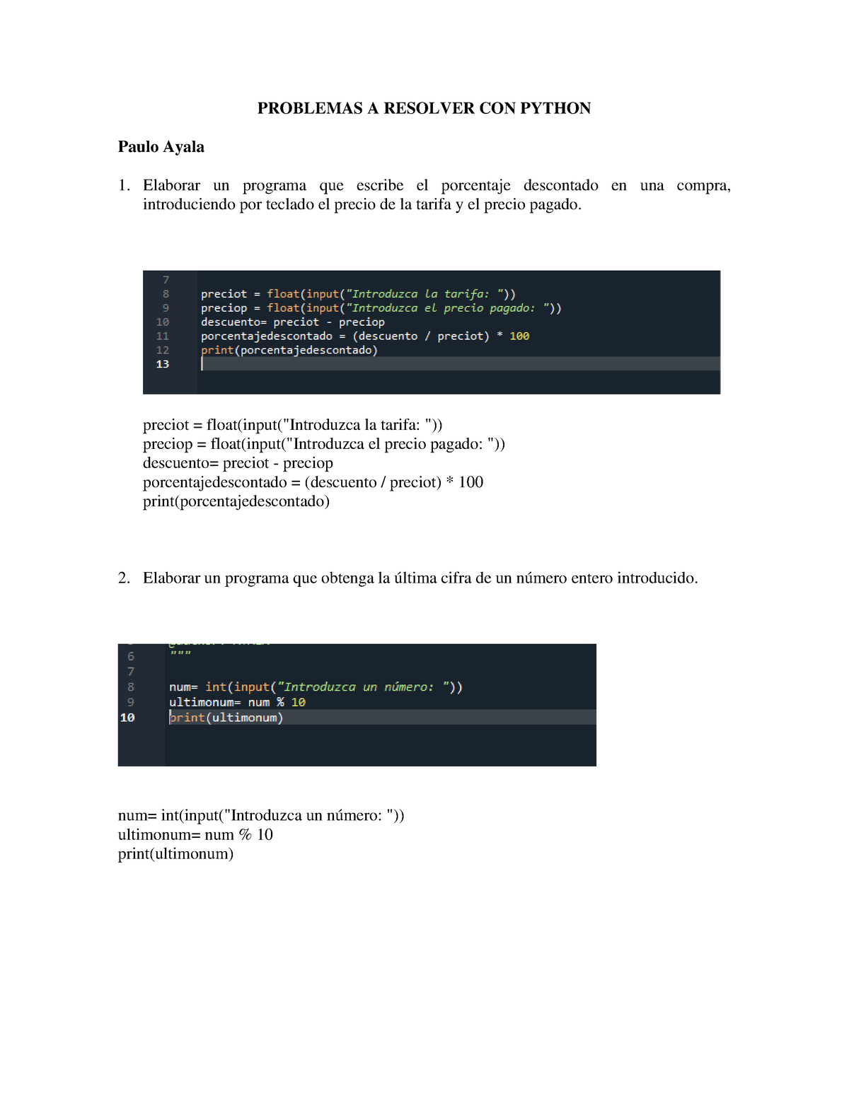 Trabajo Sobre Python L Jk PROBLEMAS A RESOLVER CON PYTHON Paulo