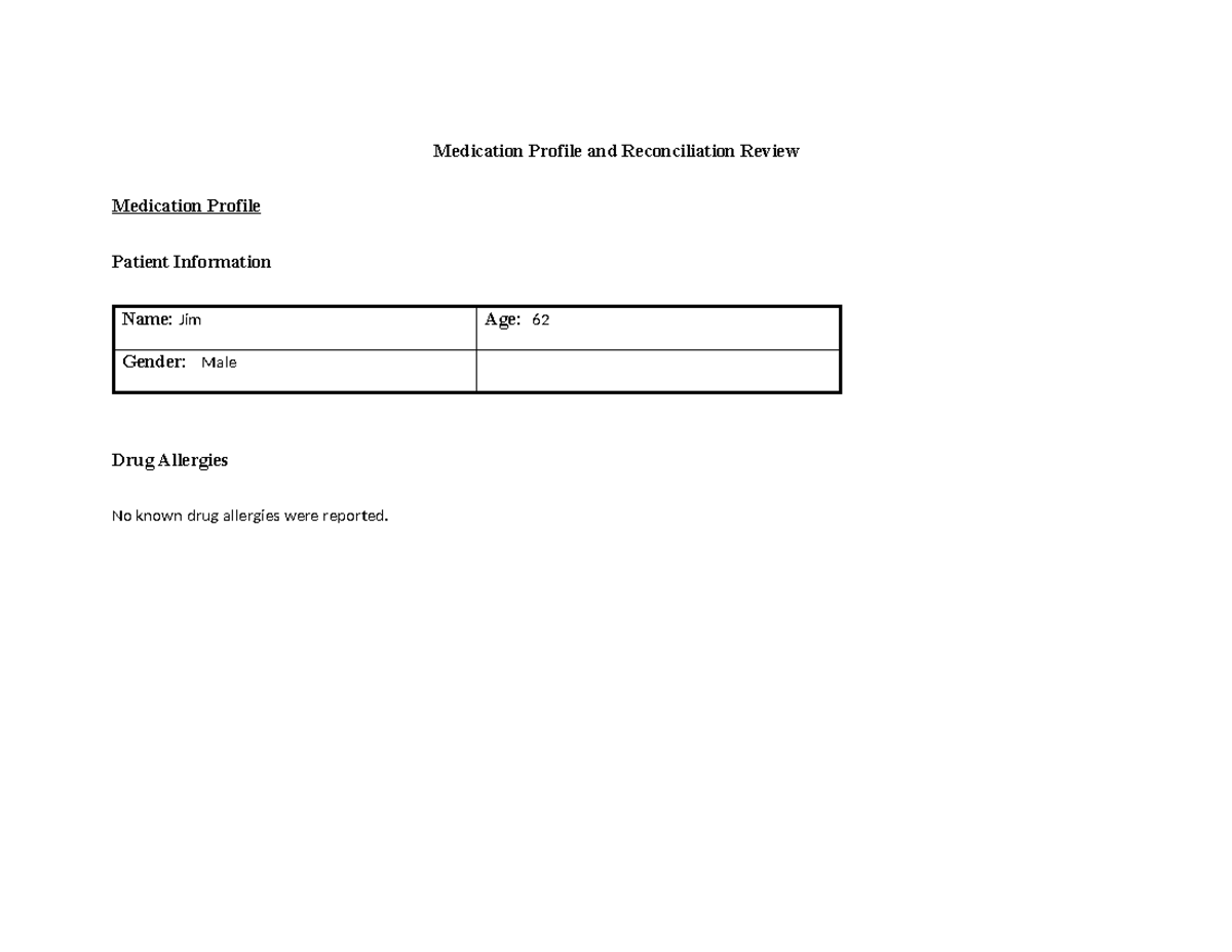 Medication Profile and Reconciliation Review Form - Medication Profile ...