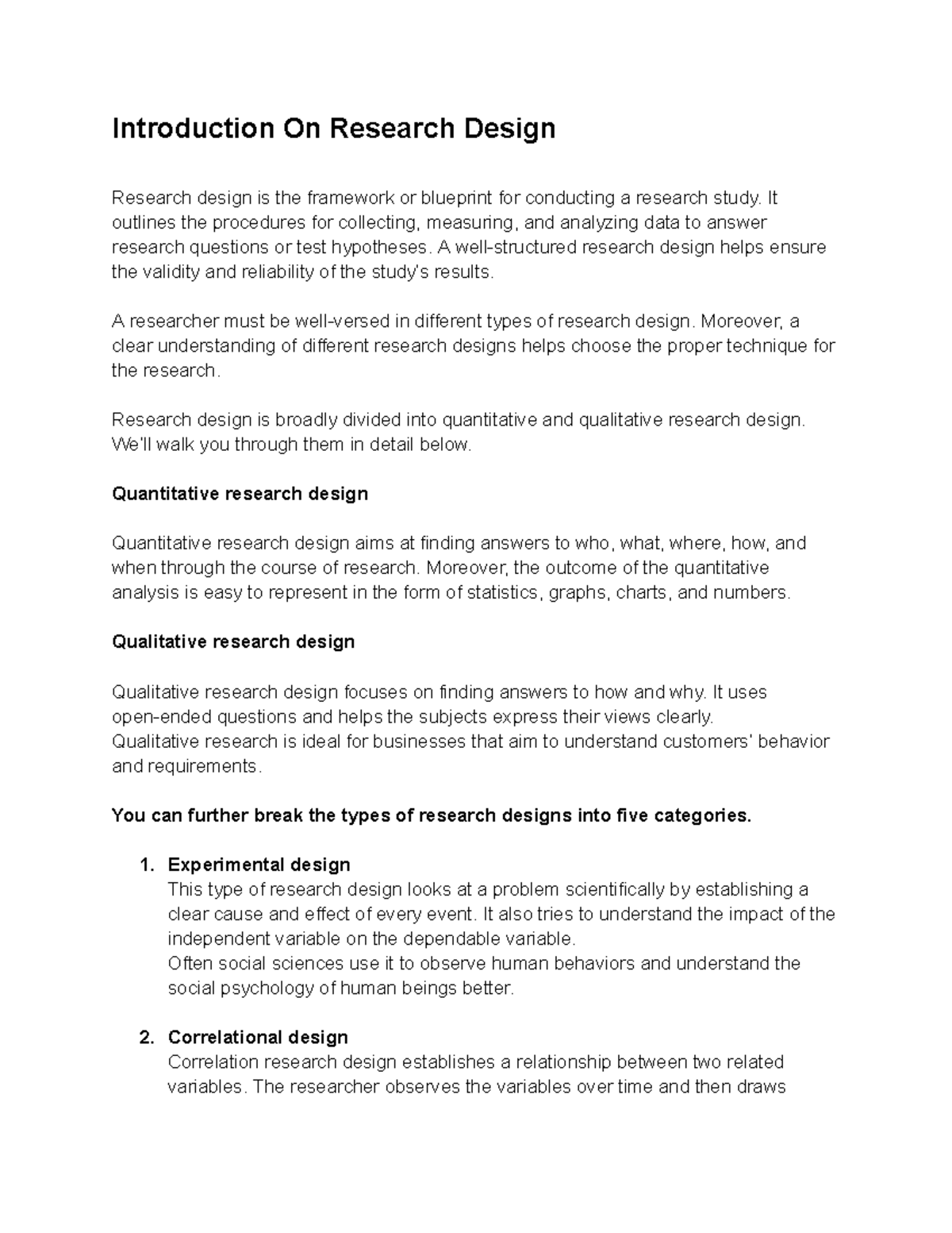 Research Design - Introduction On Research Design Research design is ...