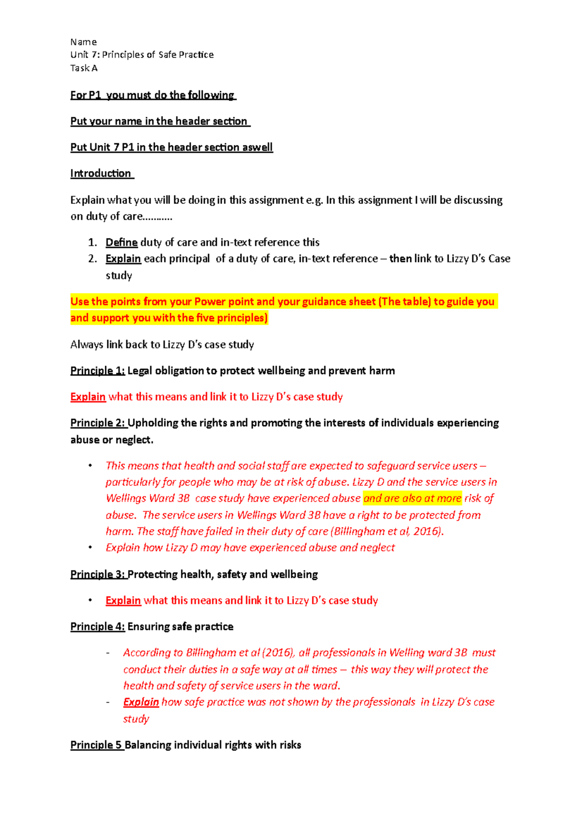 P1 & P2 Guidance 2021 Updated - Name Unit 7: Principles Of Safe 