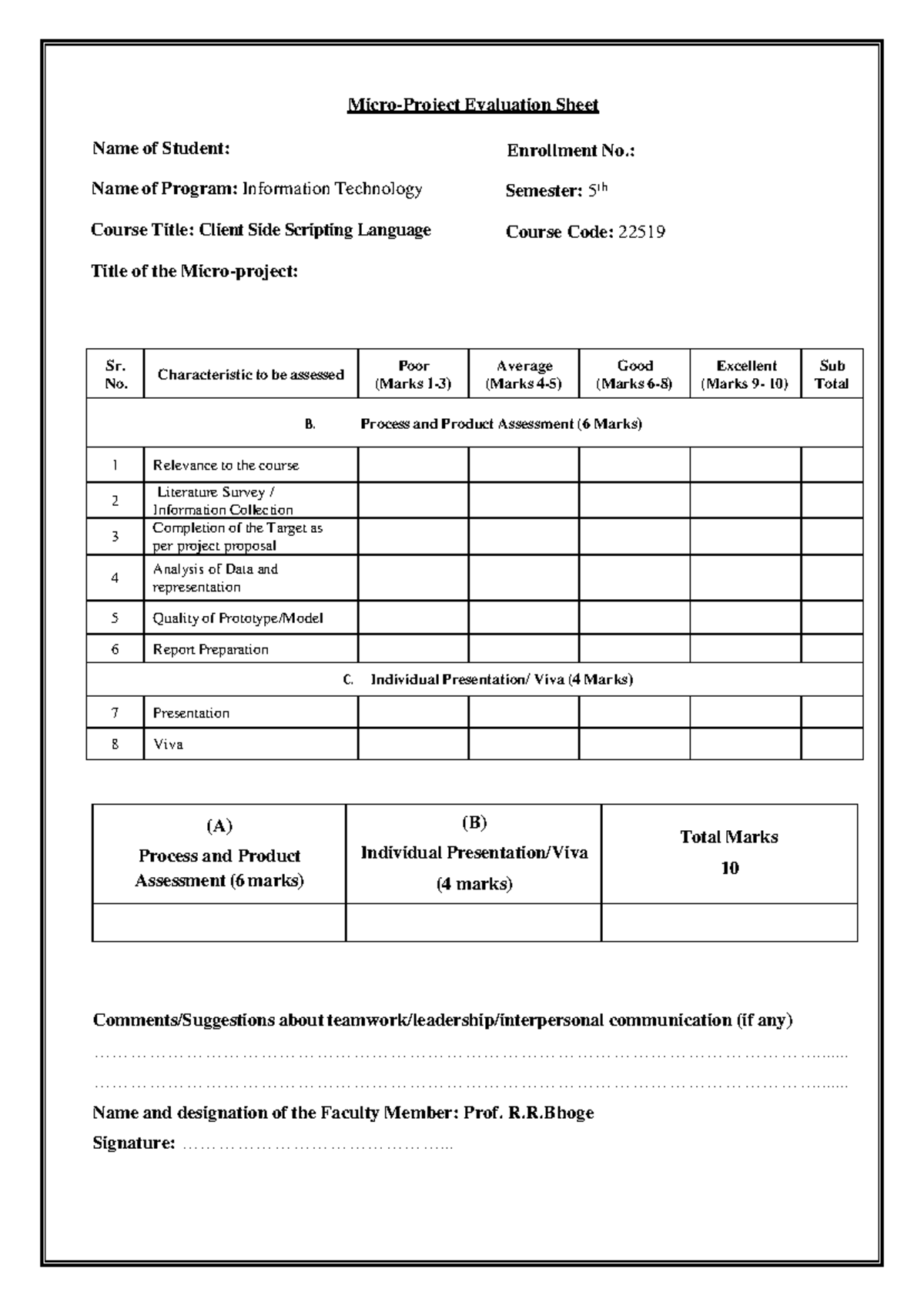 Evalution sheet css1 - Hi sir please share the - Micro-Project ...