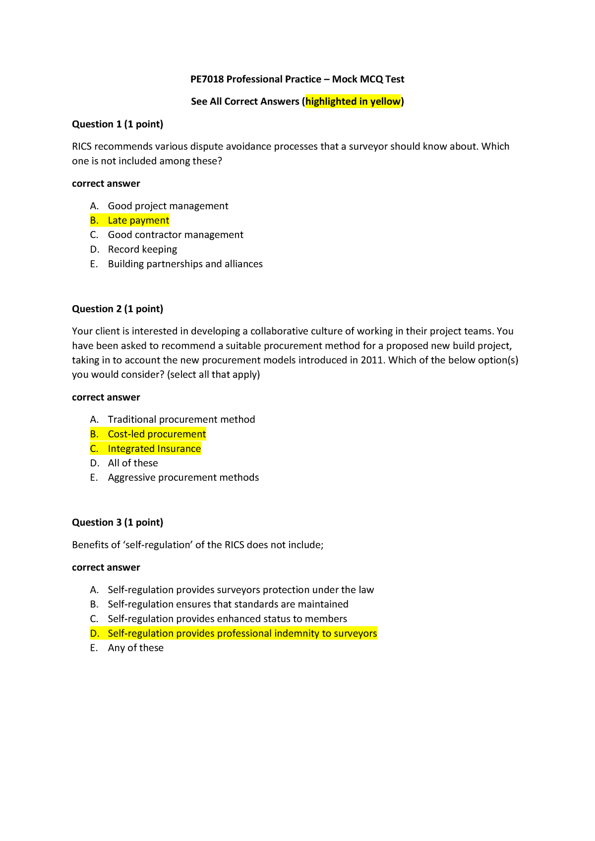 Mock MCQ Test Answers - PE7018 Professional Practice – Mock MCQ Test ...