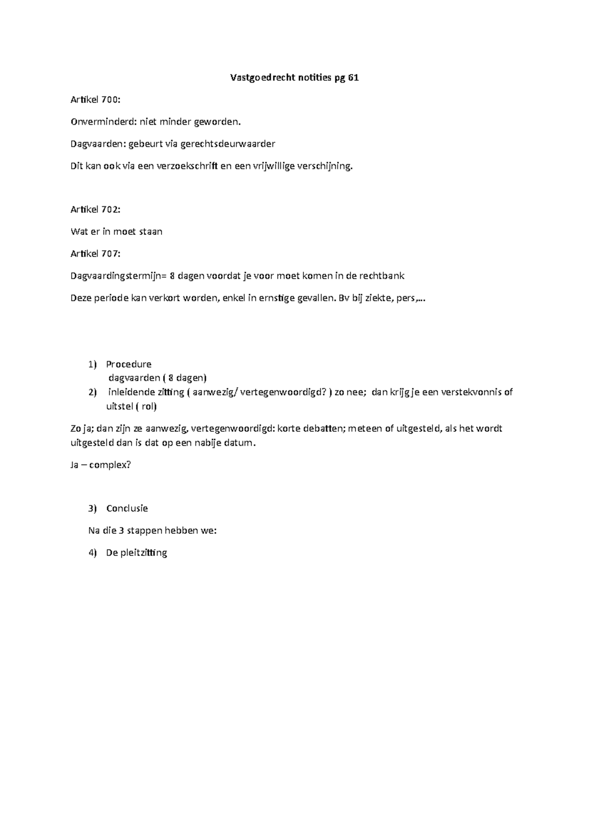 Notities Vastgoedrecht - Vastgoedrecht Notities Pg 61 Artikel 700 ...