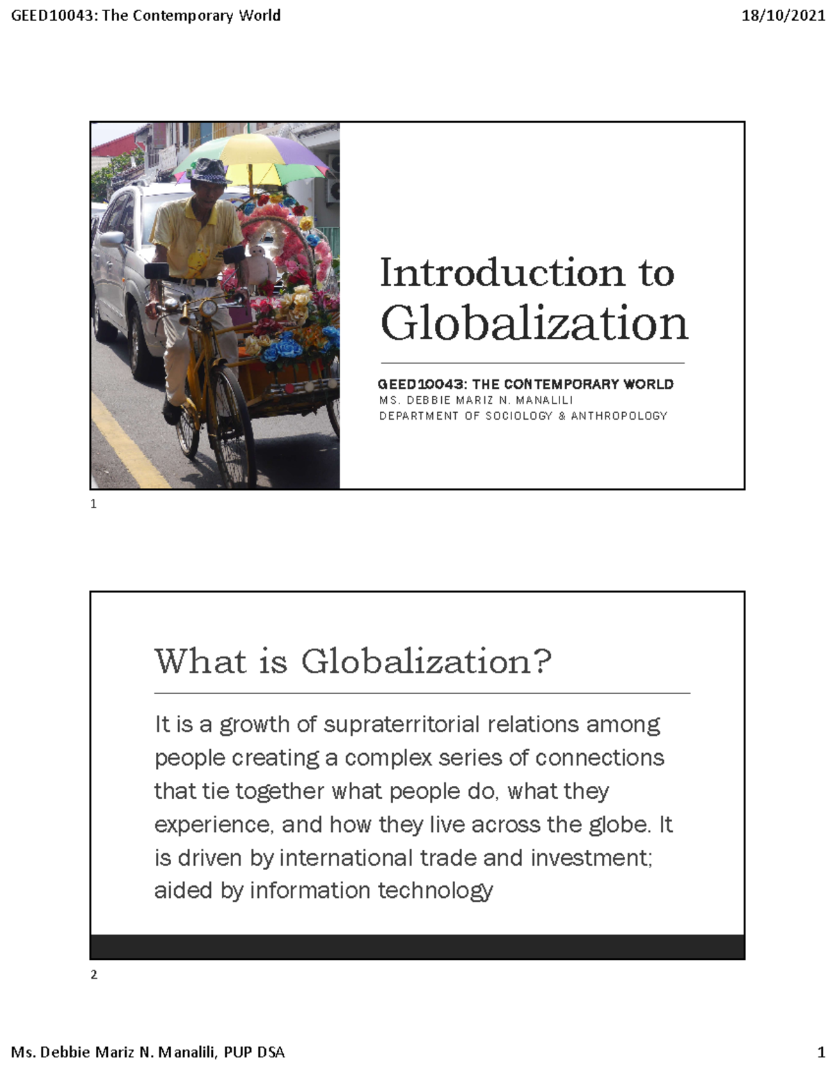 Knowing What Is Globalization. Lesson 1. The Contemporary World ...