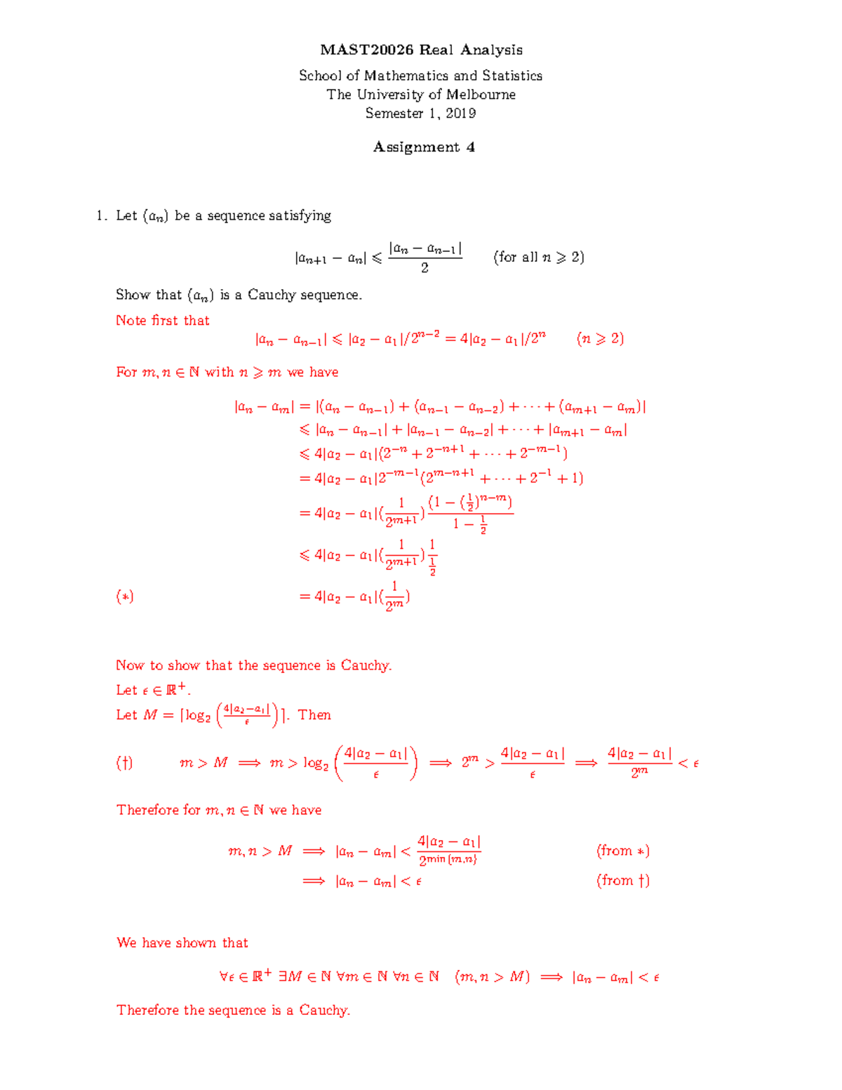 MAST2002 6 2019 s1 assn 4 Solns - MAST20026 Real Analysis School of ...