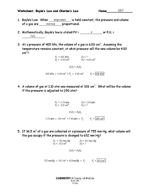 9-14a,b Boyles Law and Charless Law wkst-Key - Worksheet: Boyle's Law and Charles's  Law - Studocu