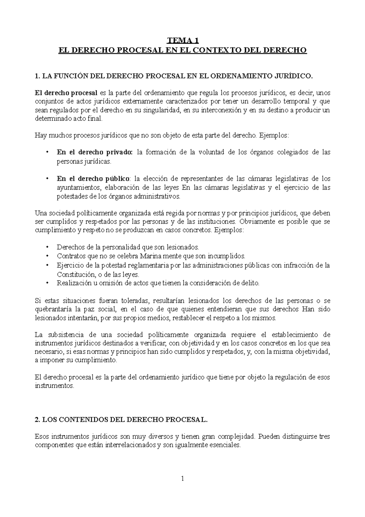 TEMA 1 Derecho Procesal - TEMA 1 EL DERECHO PROCESAL EN EL CONTEXTO DEL ...