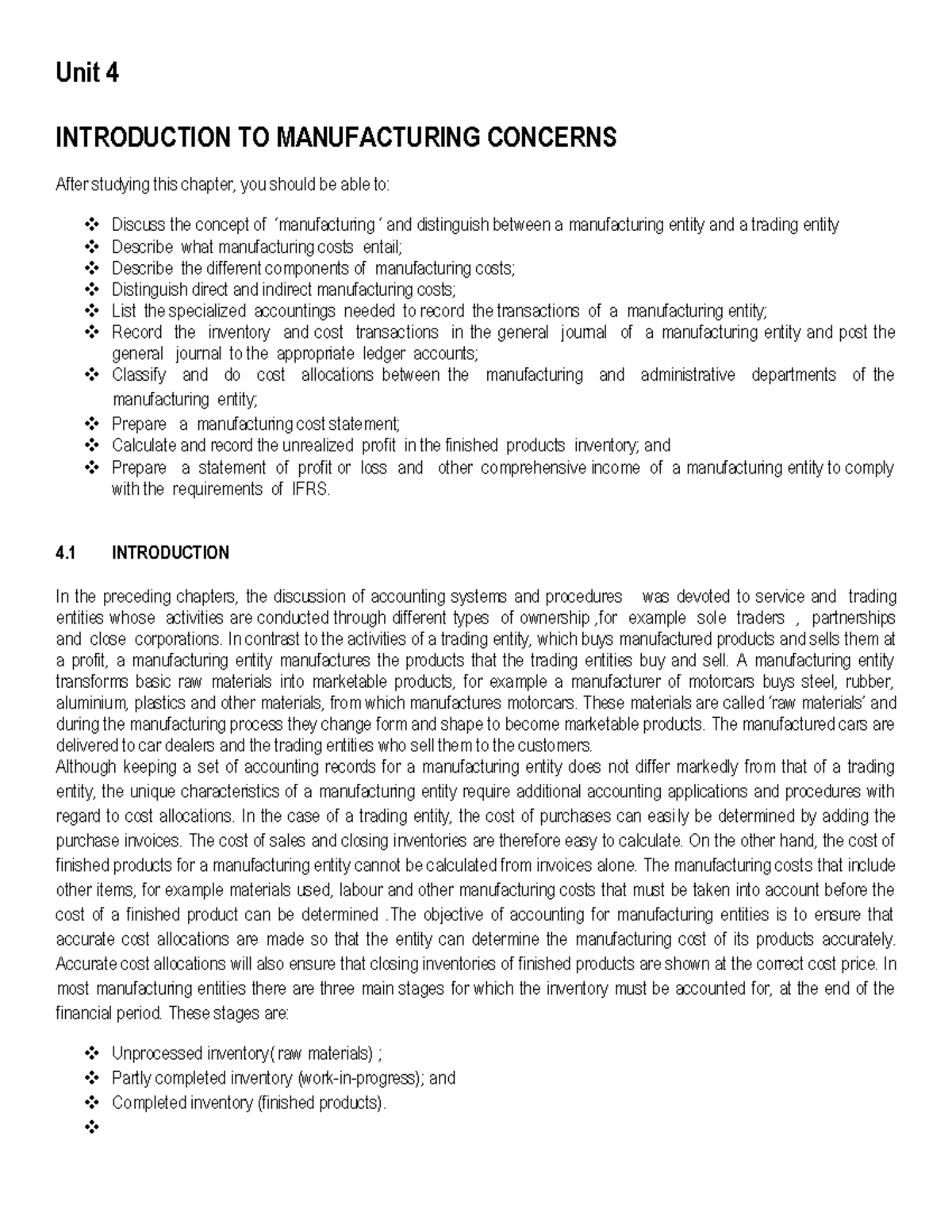 Manufacturing (study guide) 240318 180424 - Unit 4 INTRODUCTION TO ...