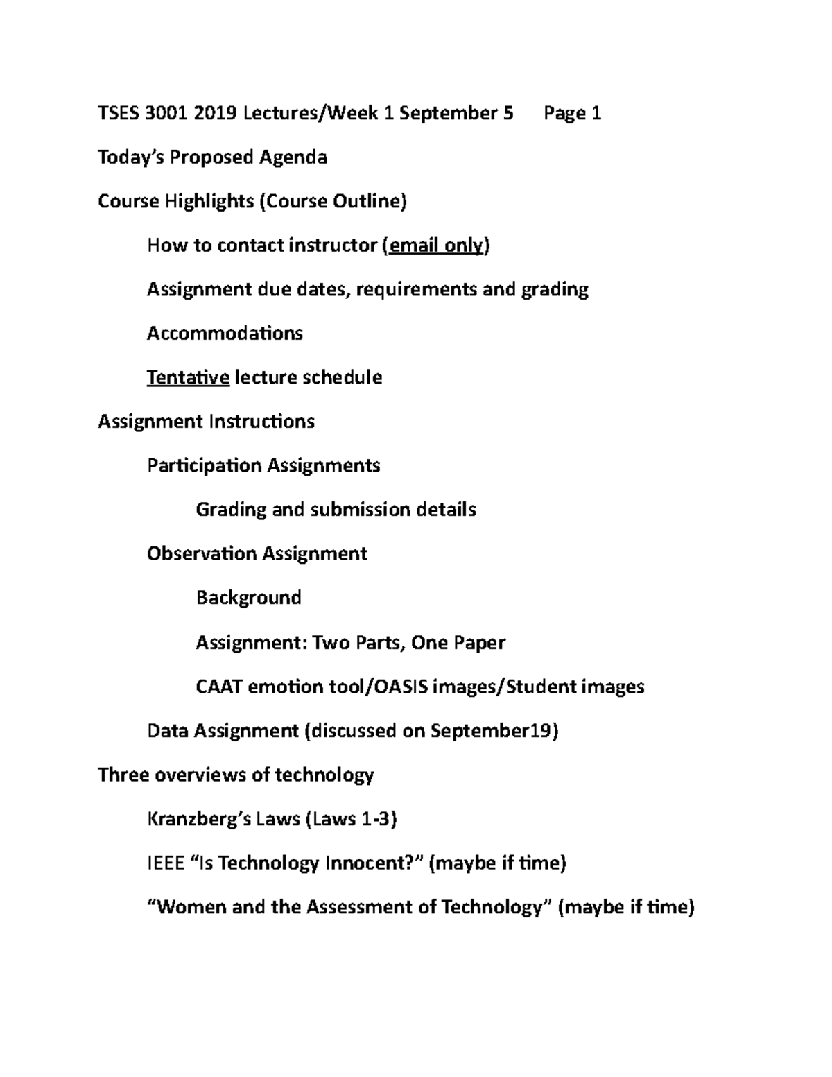 01. Week 1 Sep 5 In-class Notes - Today’s Proposed Agenda Course ...