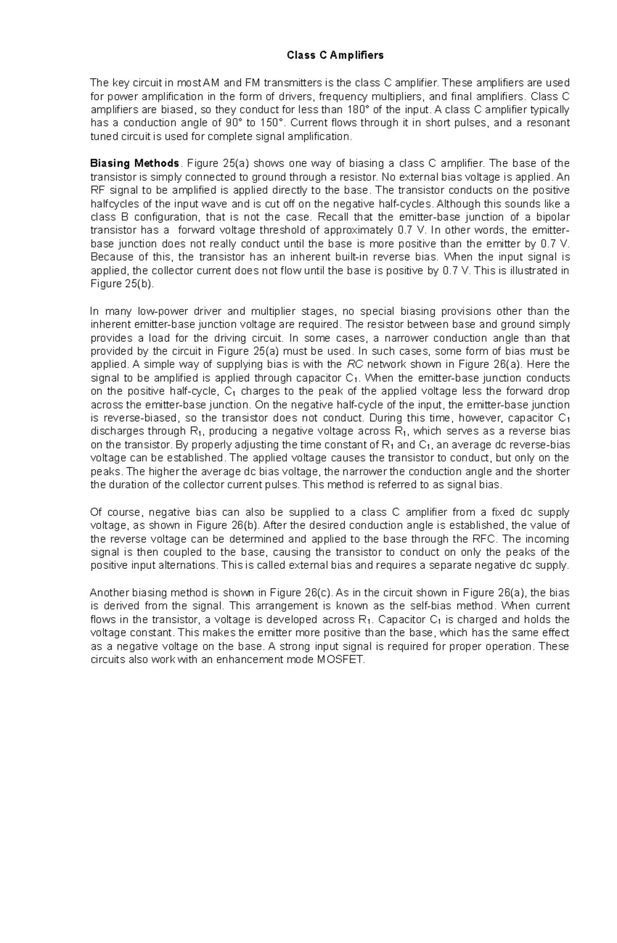 Class C Amplifiers Class C Amplifiers The key circuit in most AM and