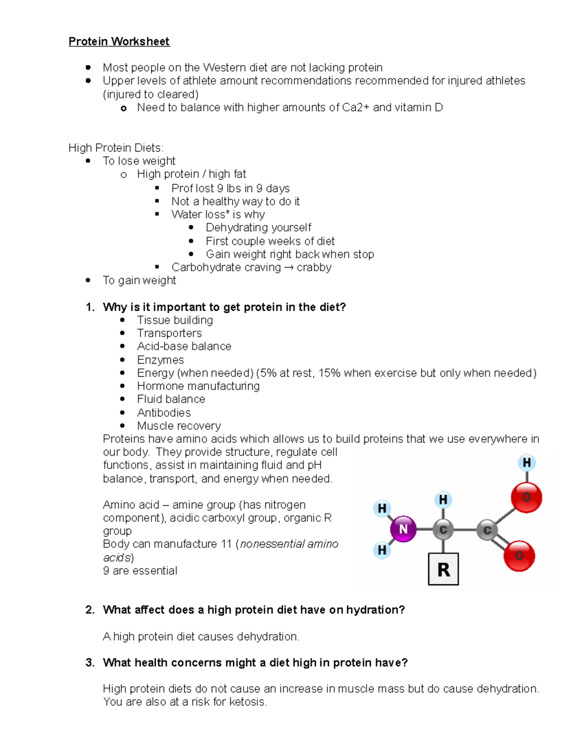 Protein Class Discussion - Protein Worksheet Most people on the Western ...