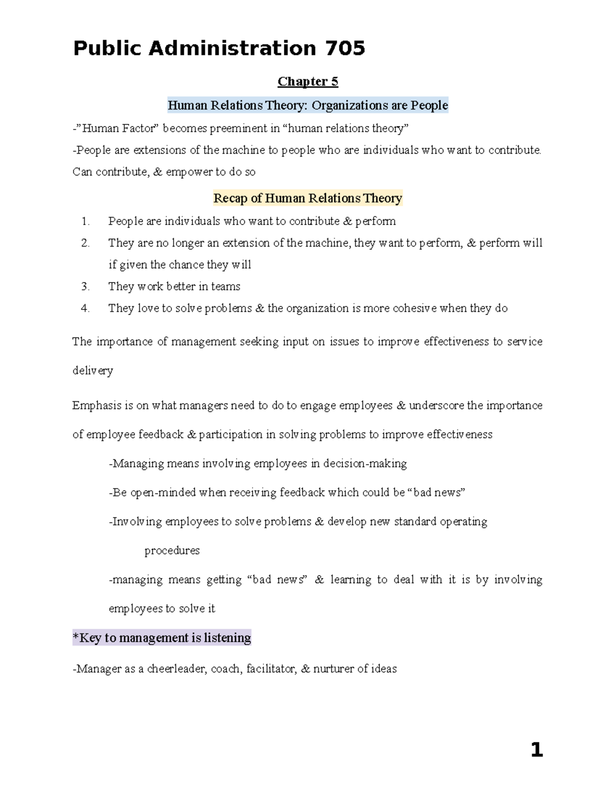 705 Chp. 5 - Lecture notes 5 - Public Administration 705 Chapter 5 ...