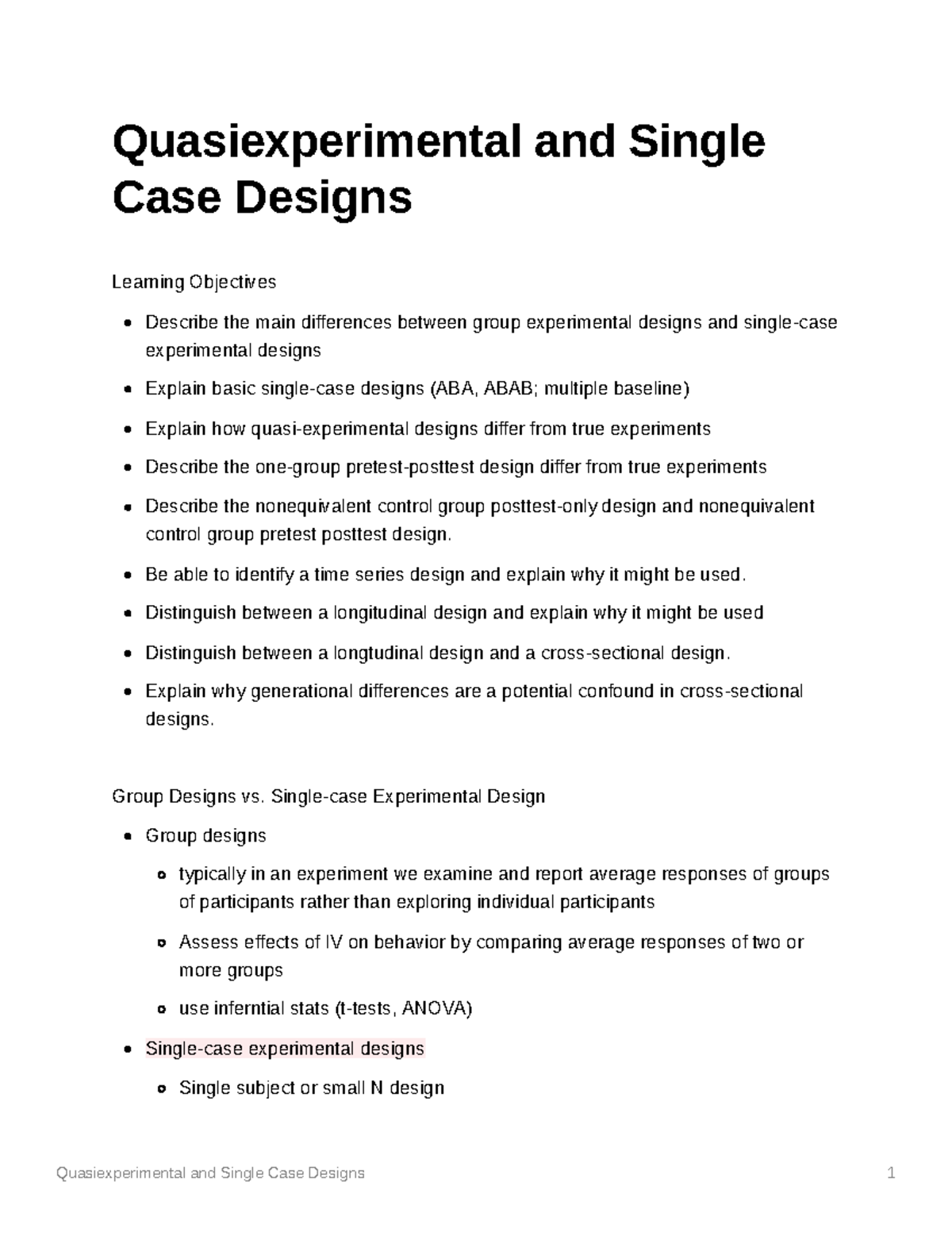 Quasiexperimental and Single Case Designs Quasiexperimental and