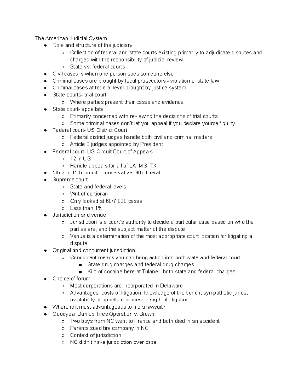 Chapter 3 - Class Notes - The American Judicial System Role and ...