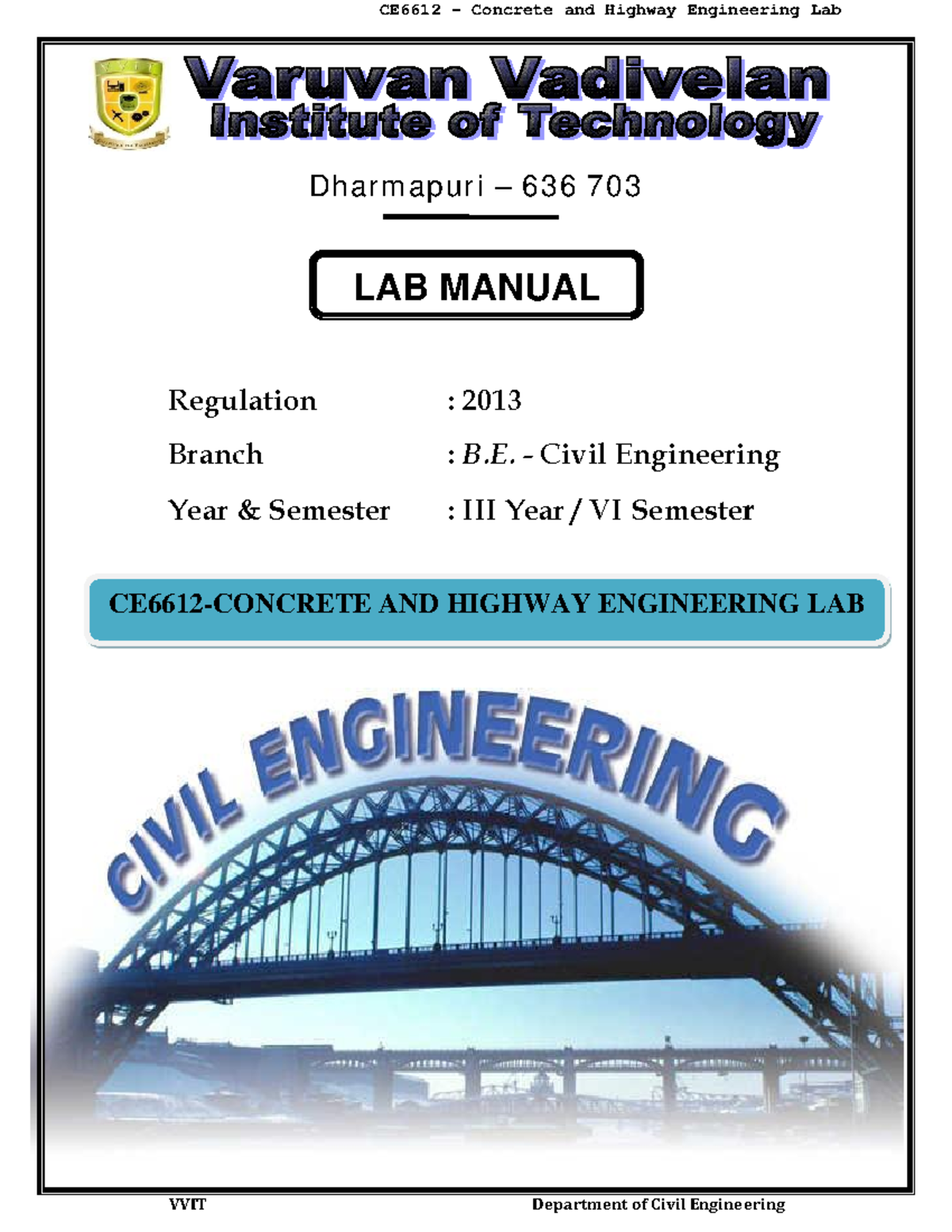 CE6612 Concrete AND Highway Engineering LAB - Dharmapuri – 636 703 ...