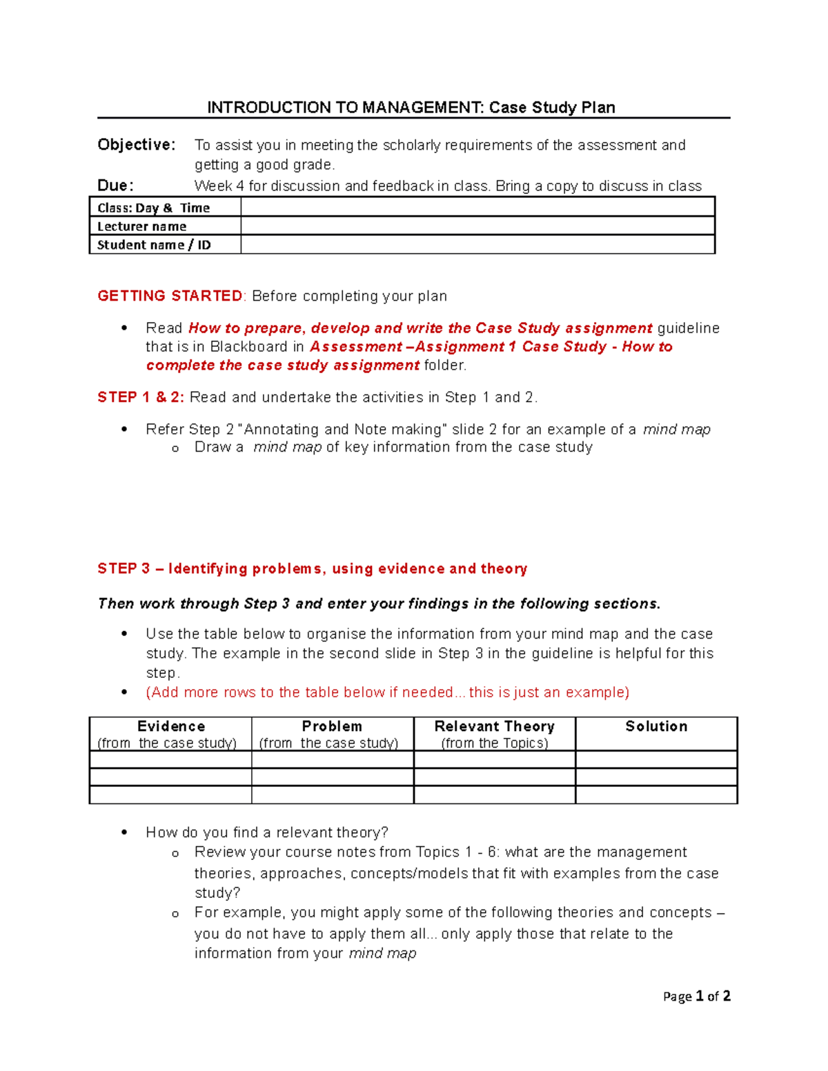 ITM Case Study Plan Due Week 4 S1-17 - INTRODUCTION TO MANAGEMENT: Case ...