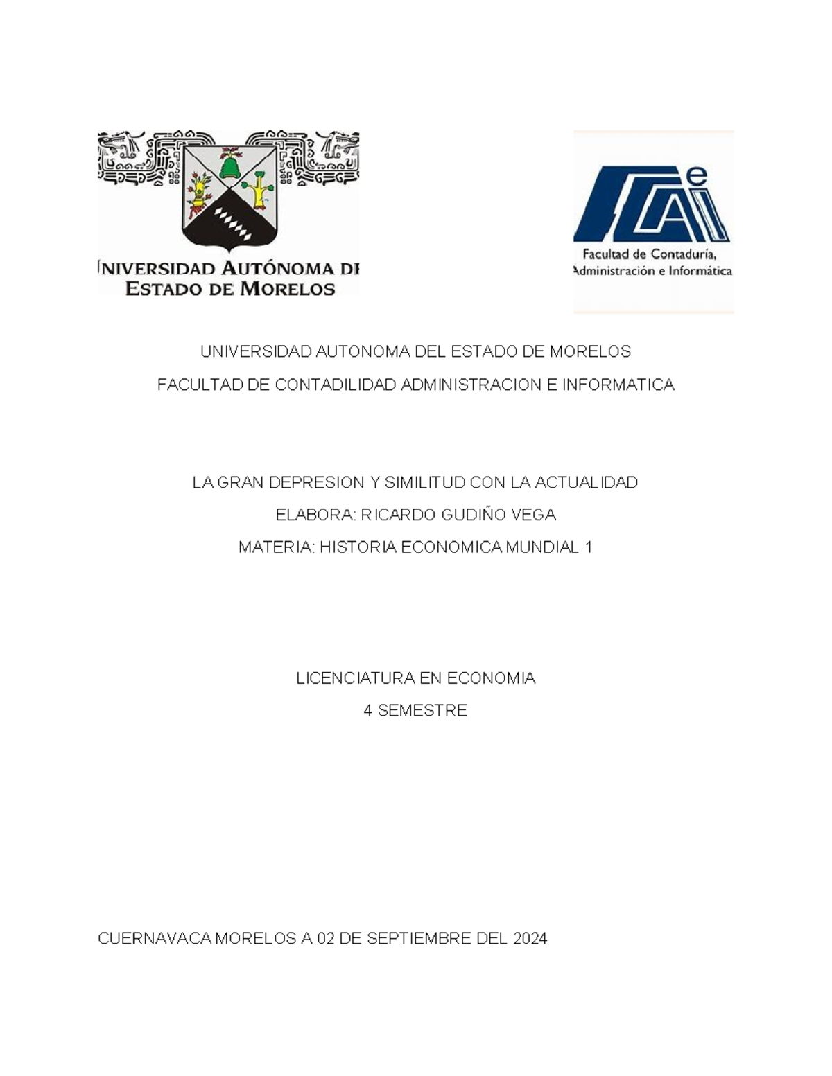 La gran depresion La gran depresión. UNIVERSIDAD AUTONOMA DEL