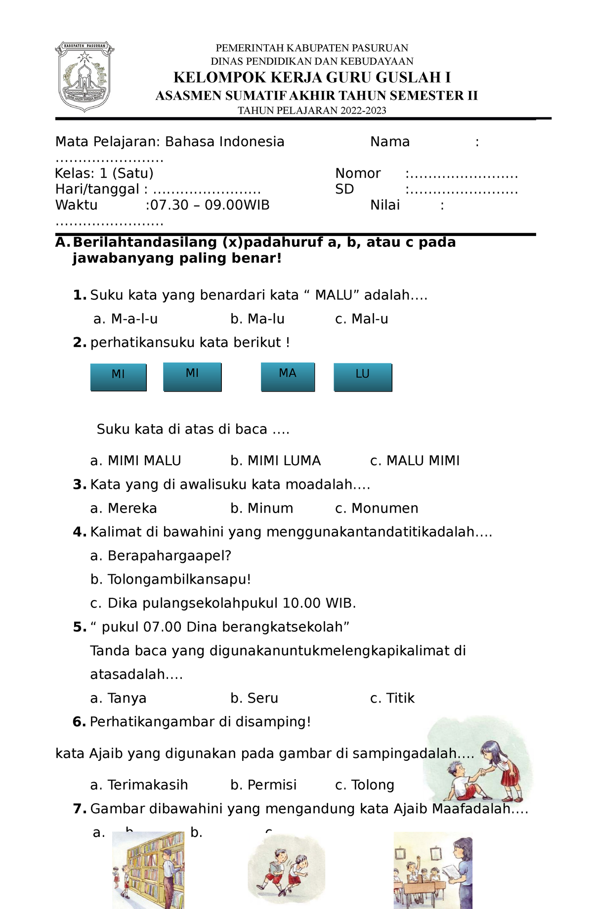 SOAL STS B Indonesia - SOAL STS - PEMERINTAH KABUPATEN PASURUAN DINAS ...