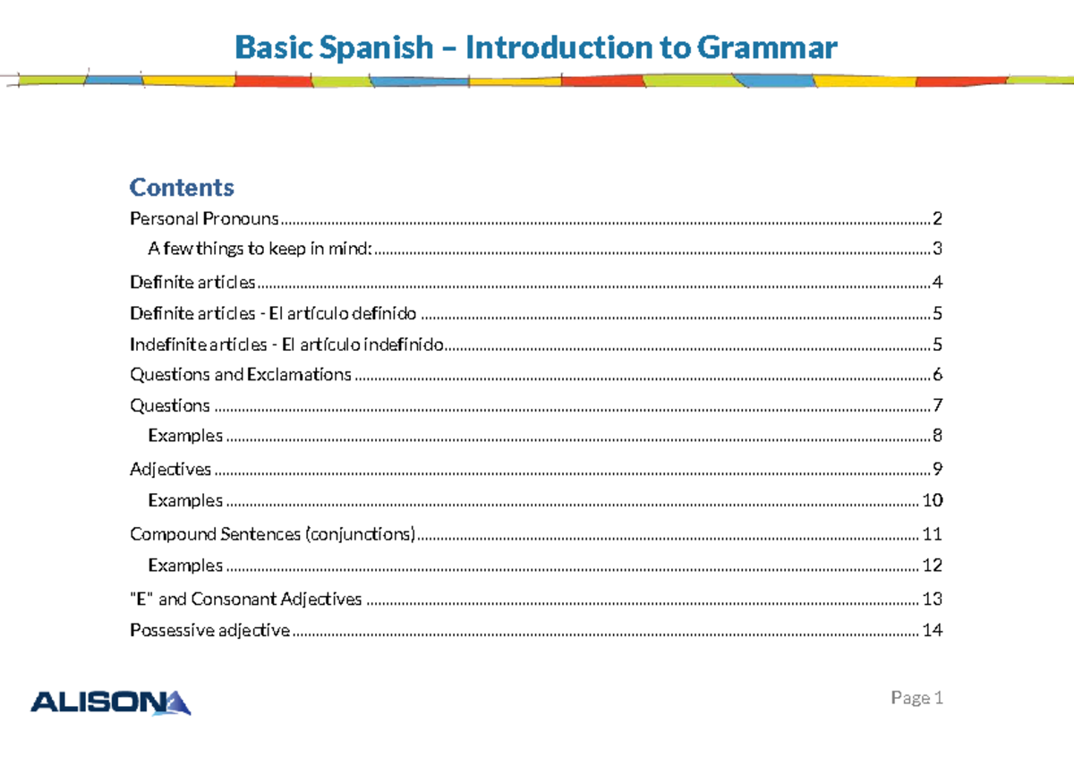 Spanish grammar - Mechanics of material - Studocu