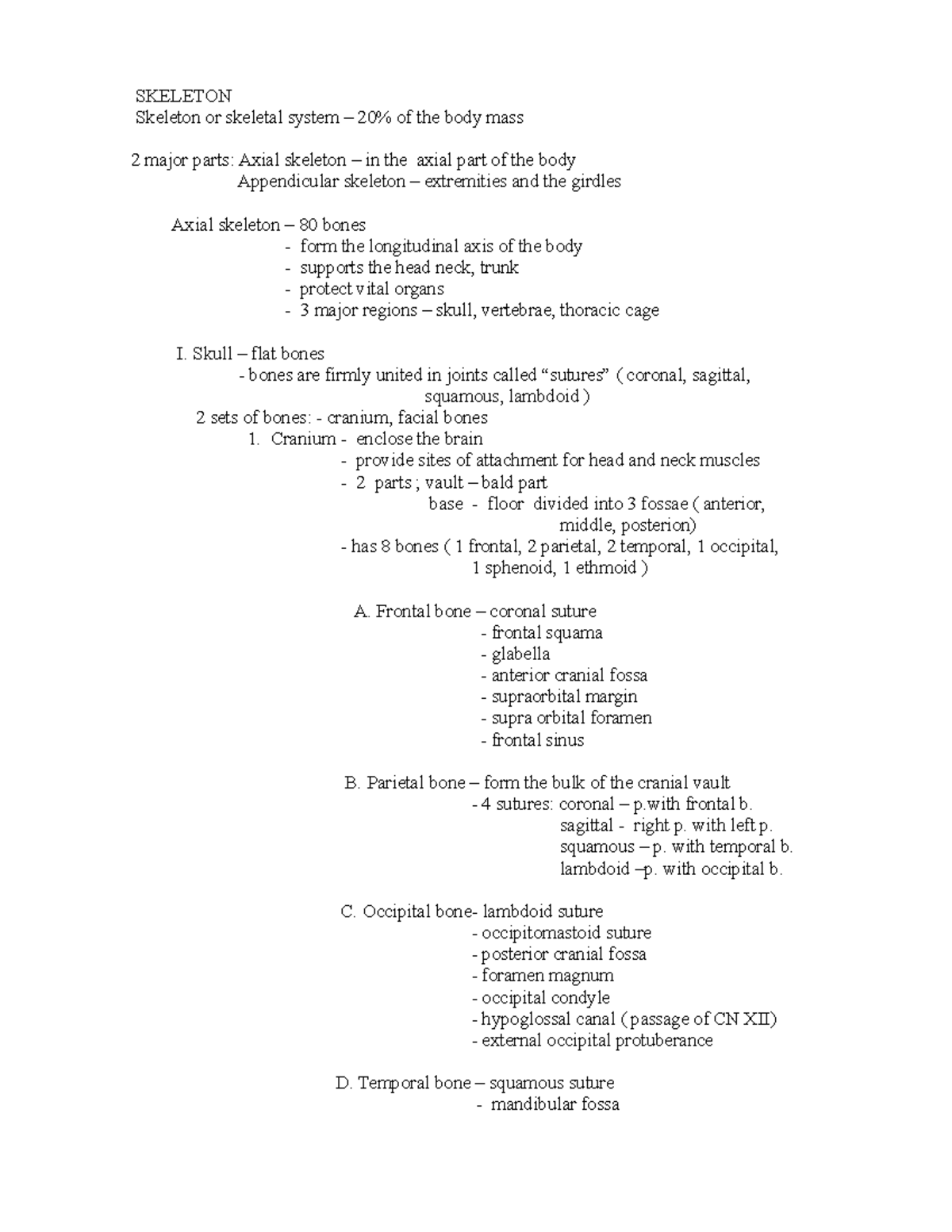 Axial and Appendicular skeleton - SKELETON Skeleton or skeletal system ...