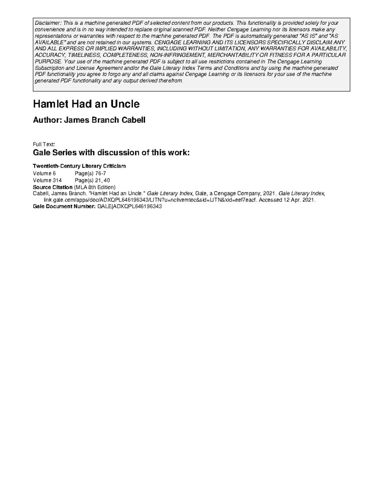 Hamlet Had an Uncle2 Primary source HON 112 Studocu