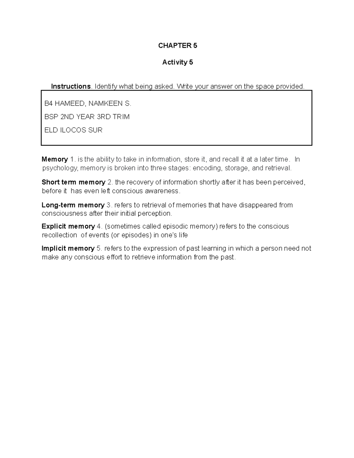 Pretest NO. 5 Elpropsy 7 - CHAPTER 5 Activity 5 Instructions. Identify ...