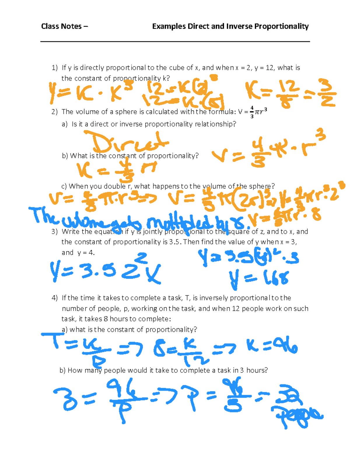 Unit+2-+3+Proportionality+Examples - Class Notes – Examples Direct and ...