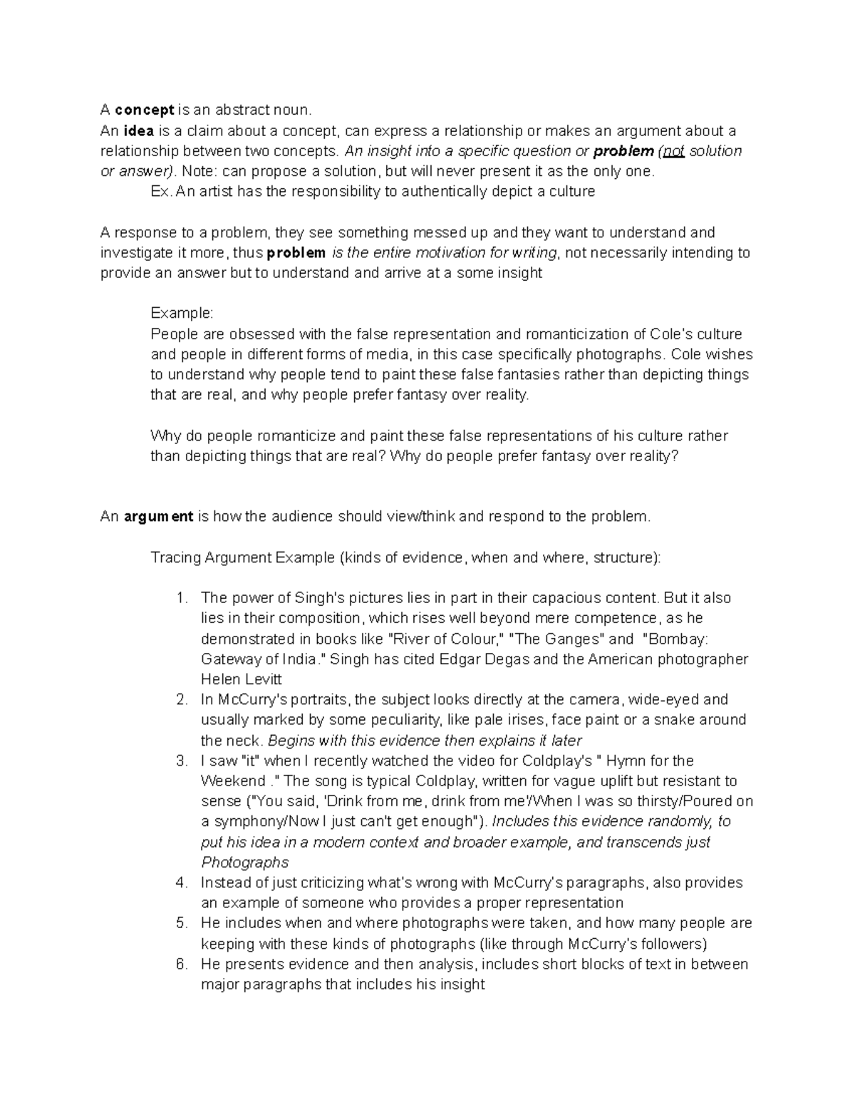 Lens Analysis Notes A concept is an abstract noun. An idea is a claim