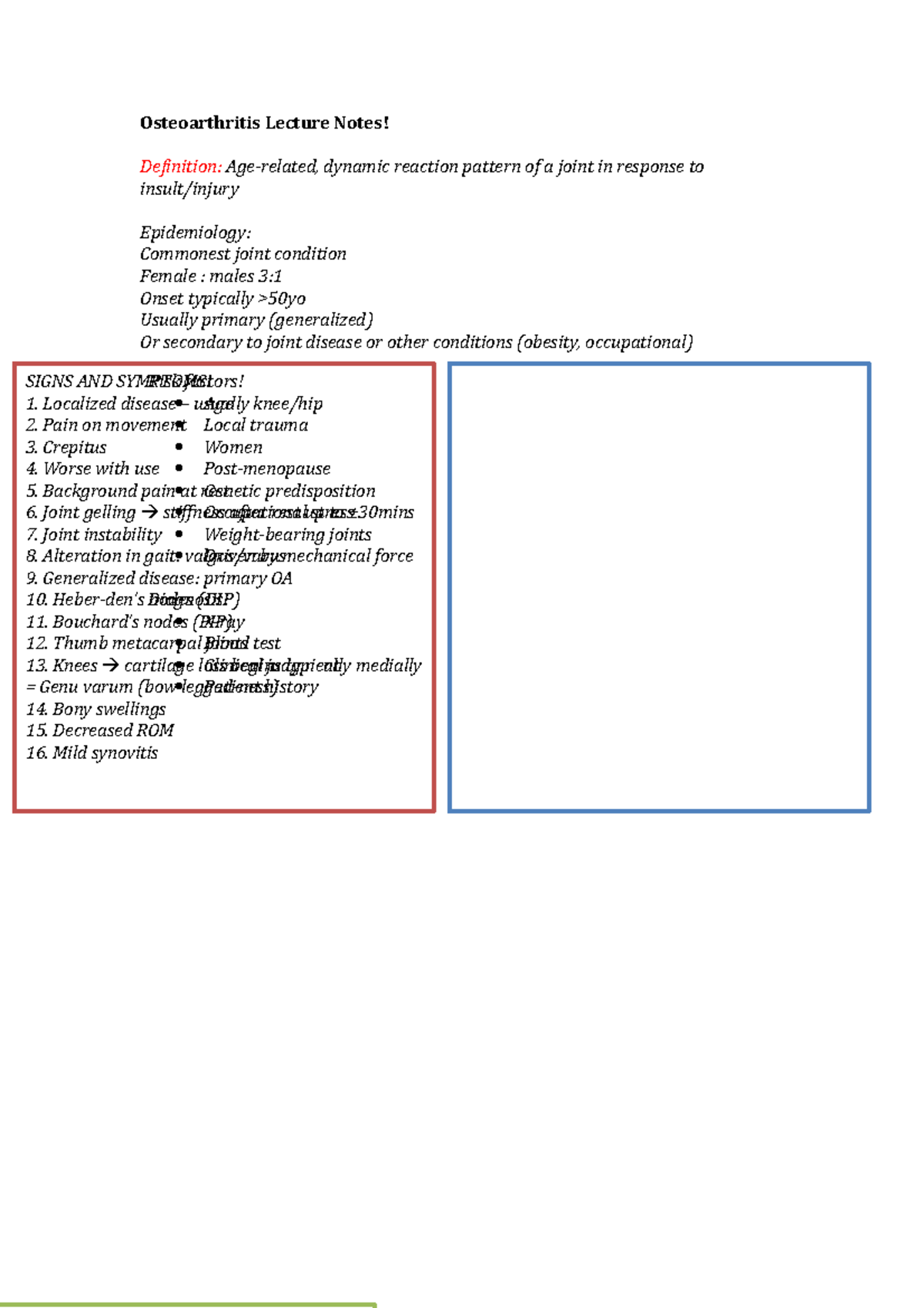 Osteoarthritis - lecture notes - Osteoarthritis Lecture Notes ...