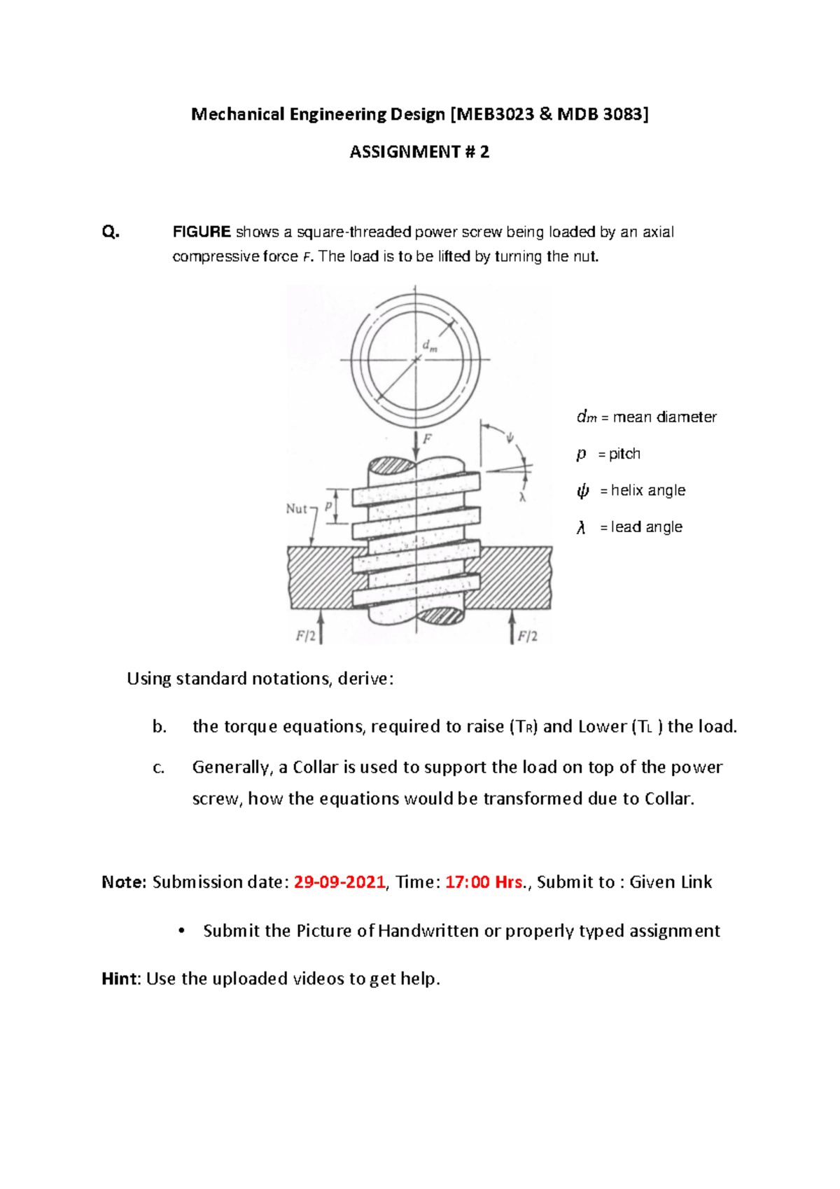 Assignment2 On Mechanical Engineering Design - Mechanical Engineering ...