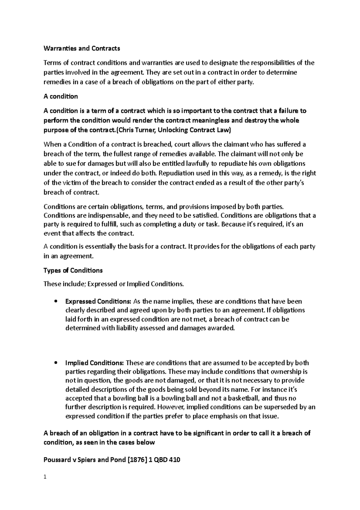 Warranties final Warranties and Contracts Terms of contract