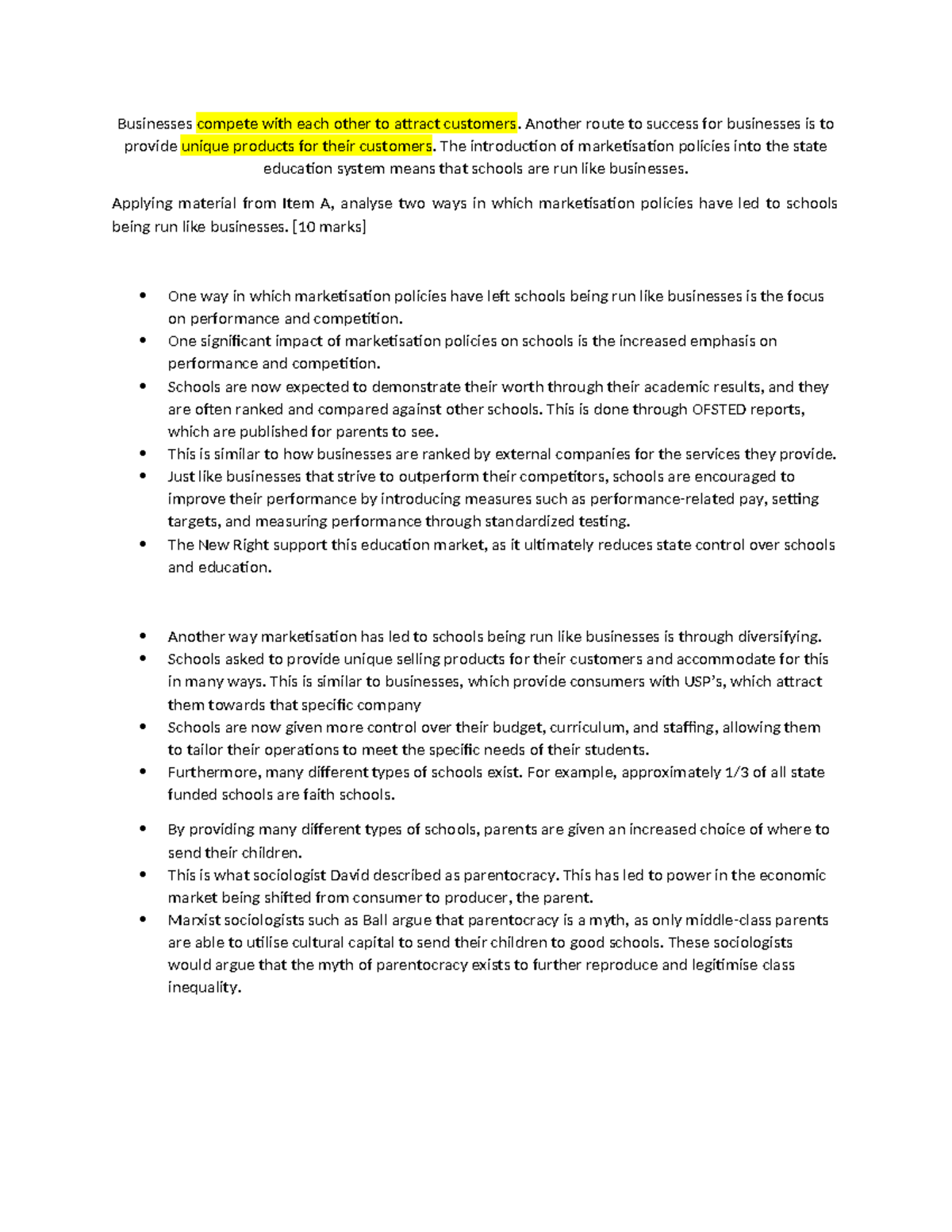 Analyse two ways in which marketisation policies have led to schools ...