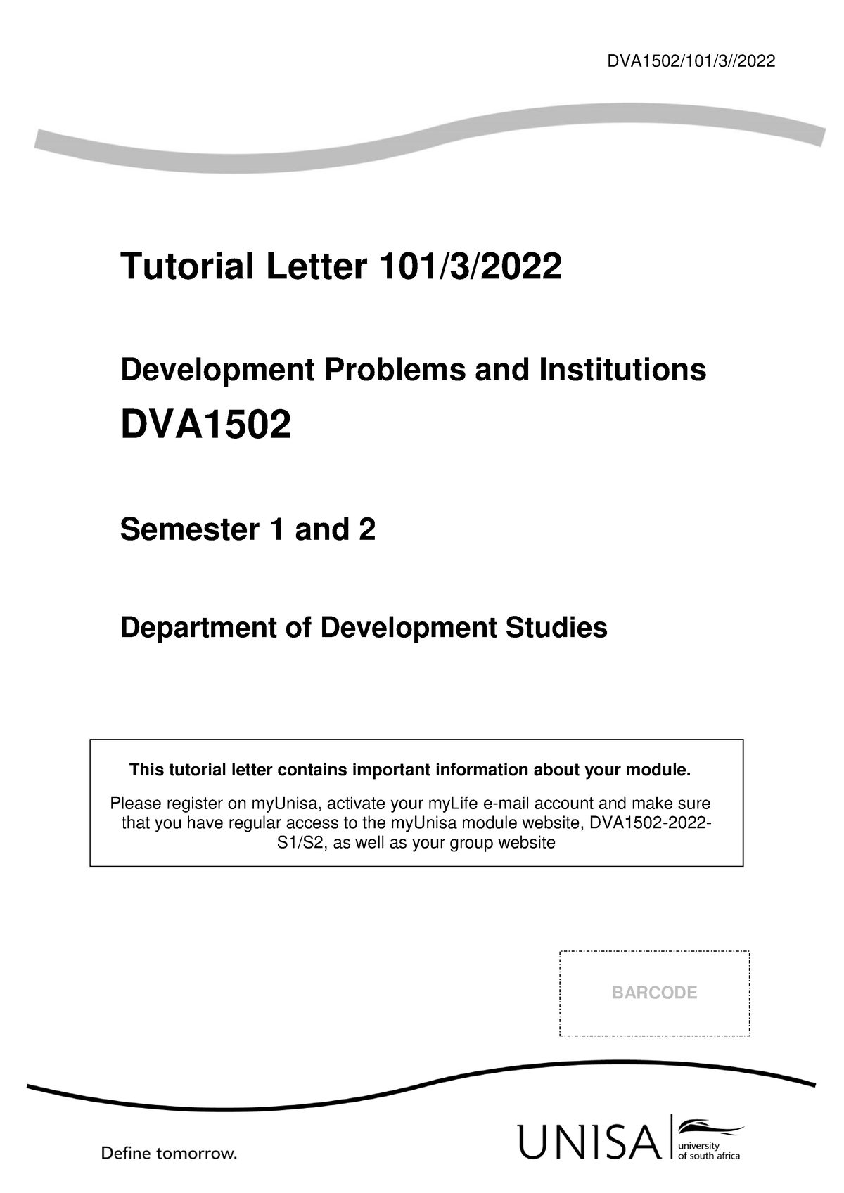 DVA 1502 TUT101 2022 3 B - Tutorial Letter 101 - DVA1502/101/3 ...