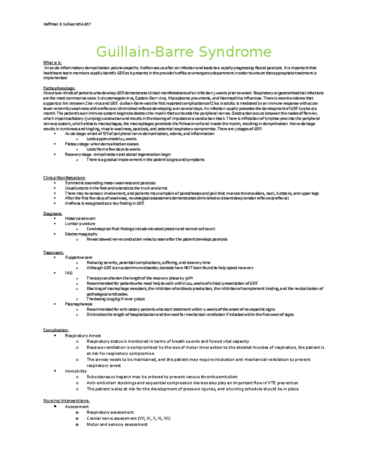 Guillain-Barre Syndrome - Hoffman & Sullivan 854- Guillain-Barre ...