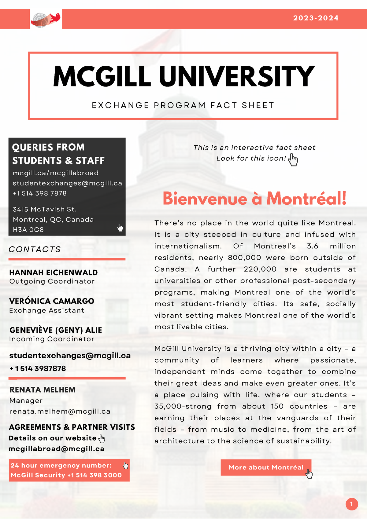 Mcgill exchange fact sheet 20232024 Bienvenue à Montréal! There’s no