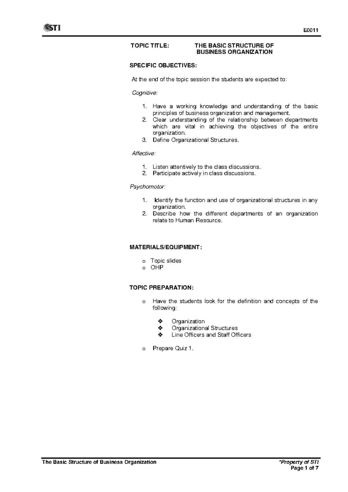 Wk 2 Session 4-6 The Basic Structure of Business Organization - The ...