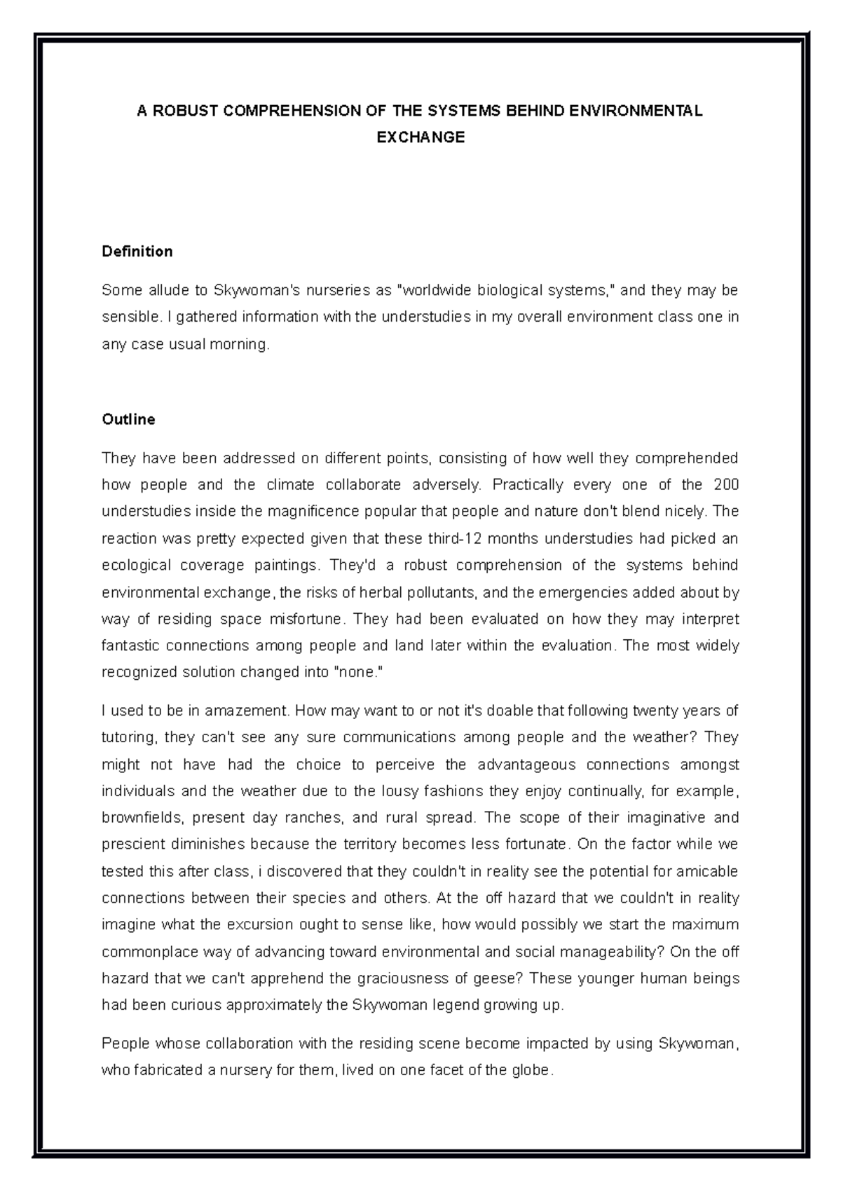 A Robust Comprehension OF THE Systems Behind Environmental Exchange - A ...