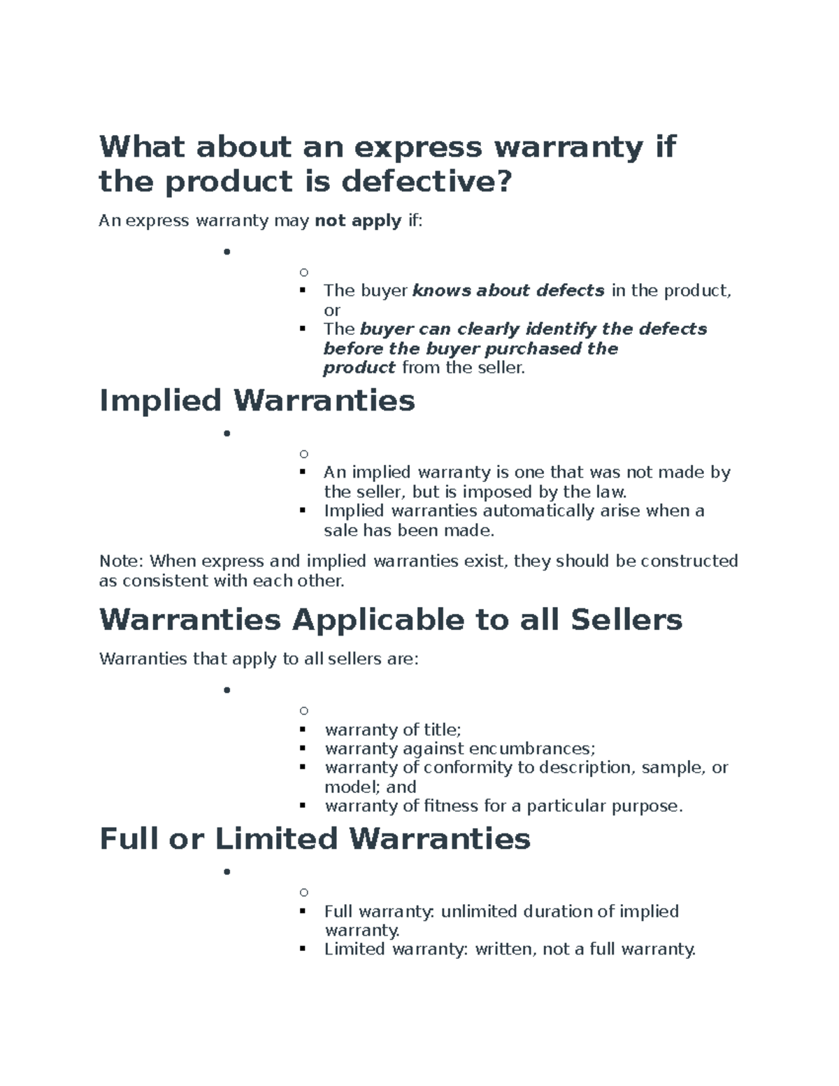 Warranties 2 - Module Notes - What About An Express Warranty If The ...