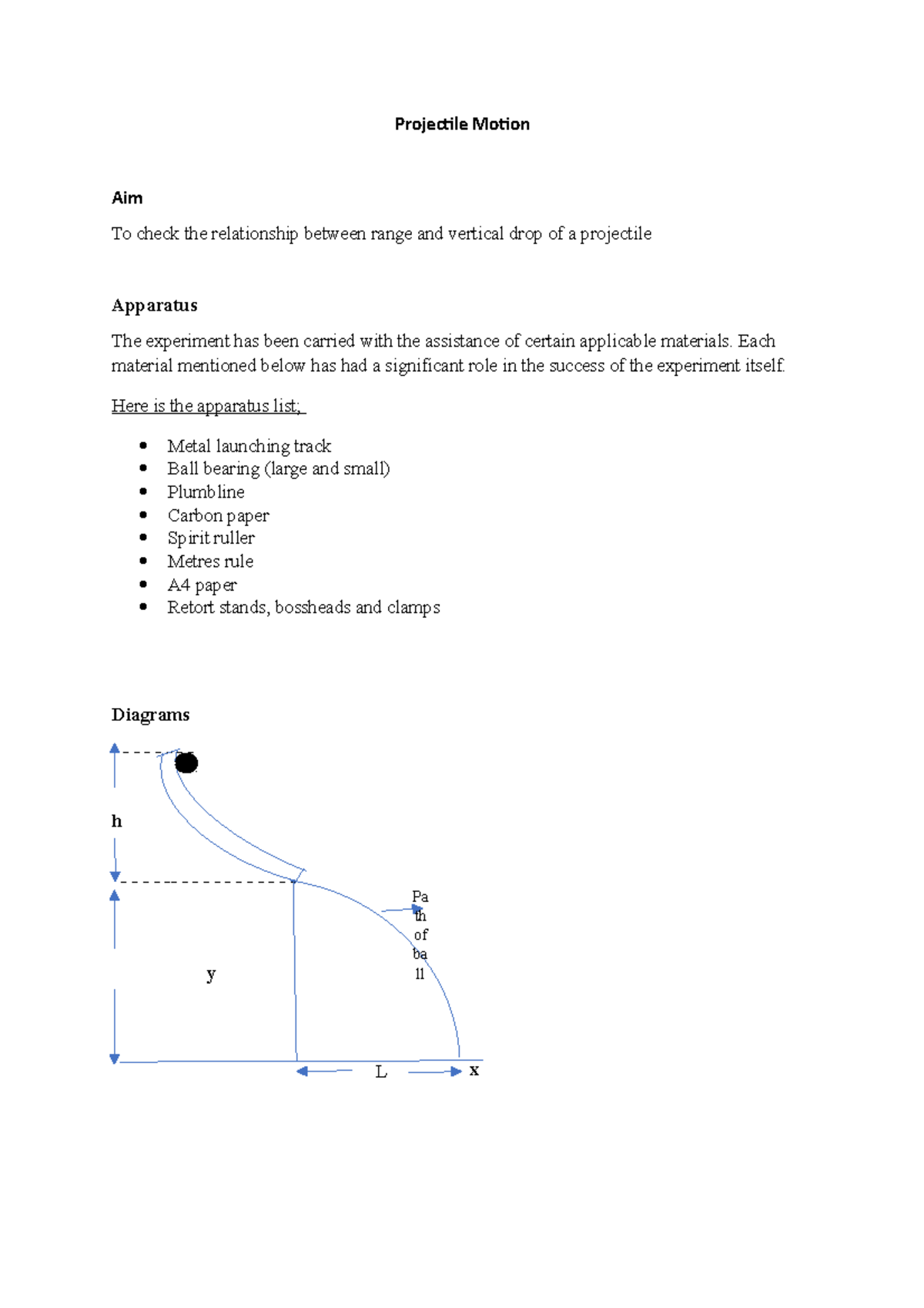 Projectile Motion - Lab report - Projectile Motion Aim To check the ...