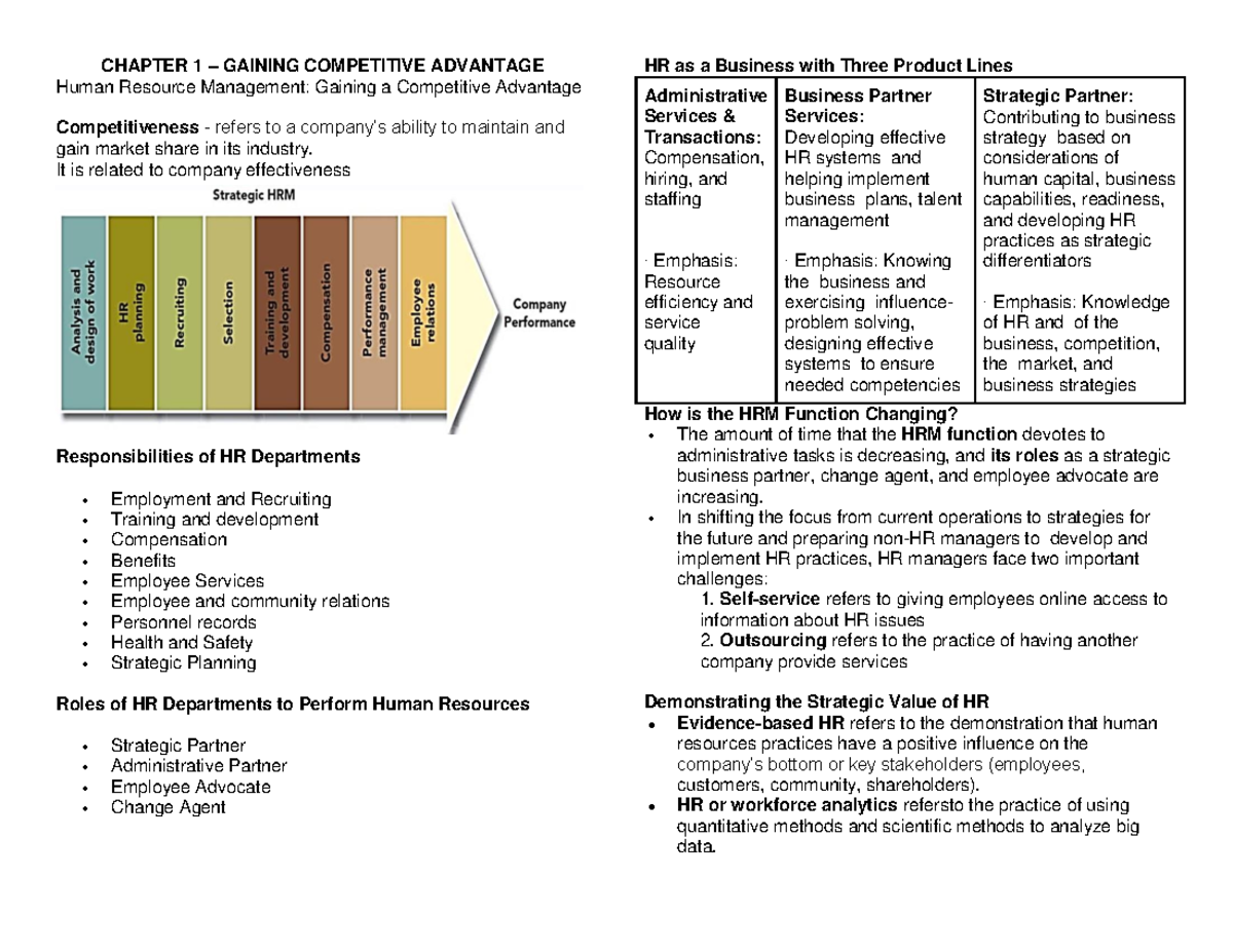 Human Resource Management - CHAPTER 1 – GAINING COMPETITIVE ADVANTAGE ...