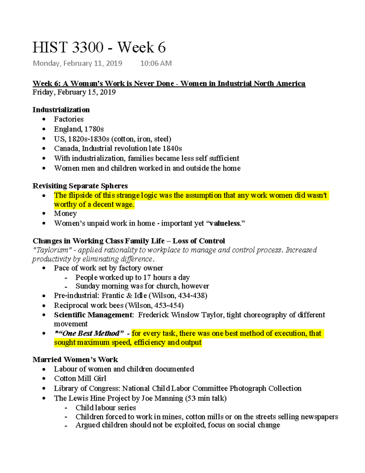 HIST 3300 - Week 6 - Lecture notes - HIST 3300 - Week 6 Monday ...