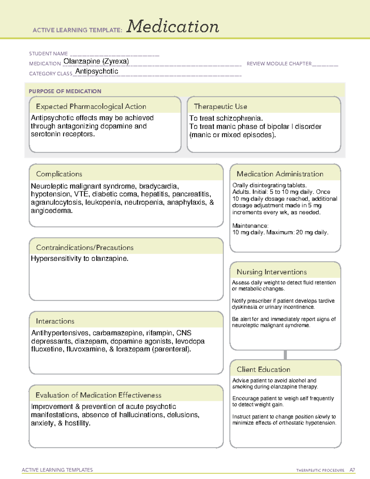 Olanzapine (Zyrexa) - Medications - ACTIVE LEARNING TEMPLATES ...