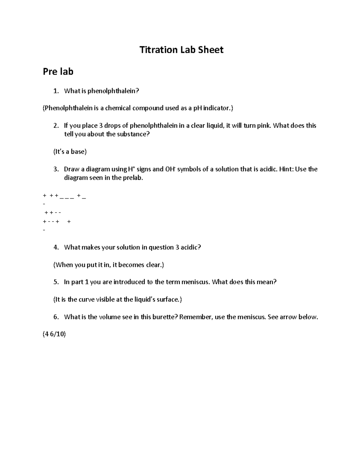 Titration Lab Sheet sdvd Titration Lab Sheet Pre lab What is