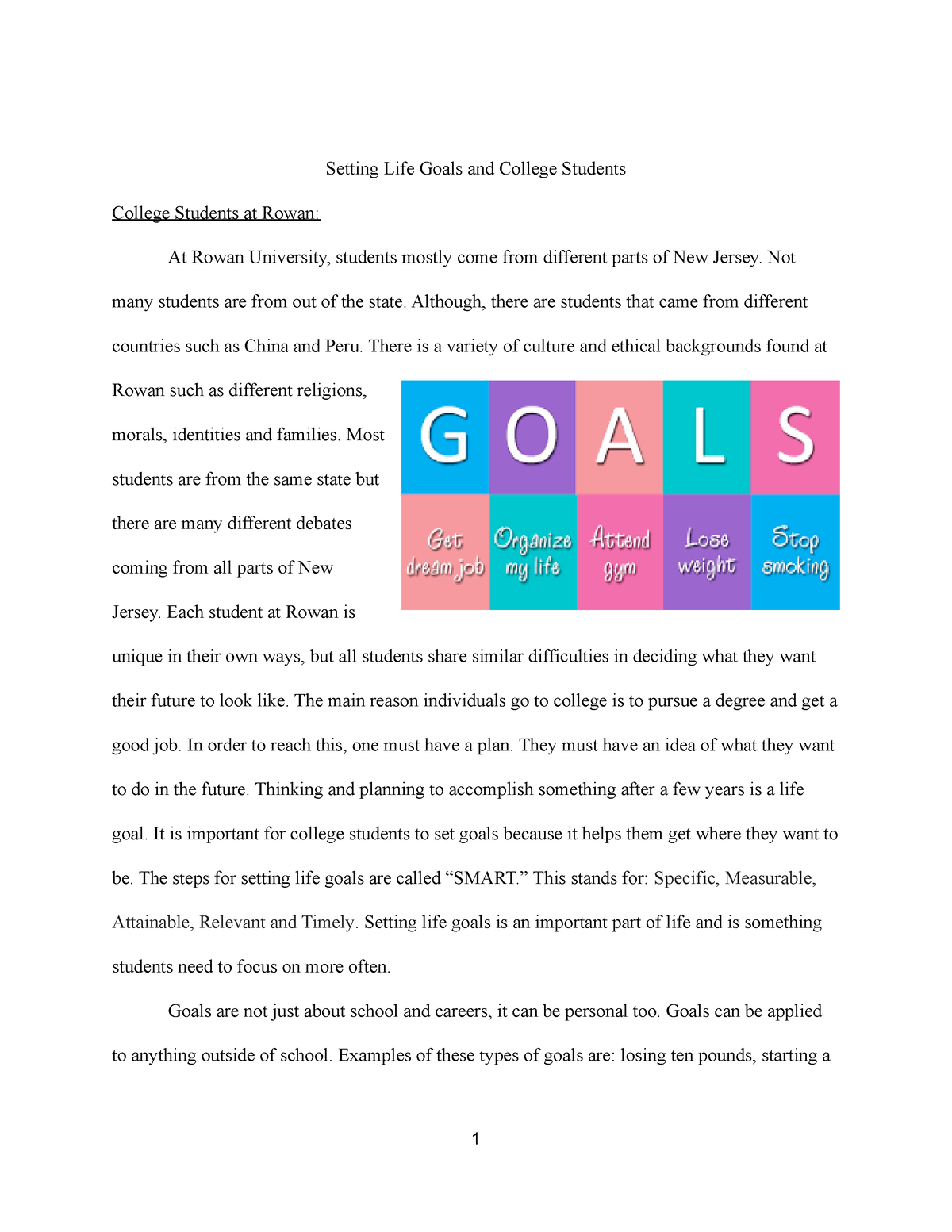 essay on goal setting for students