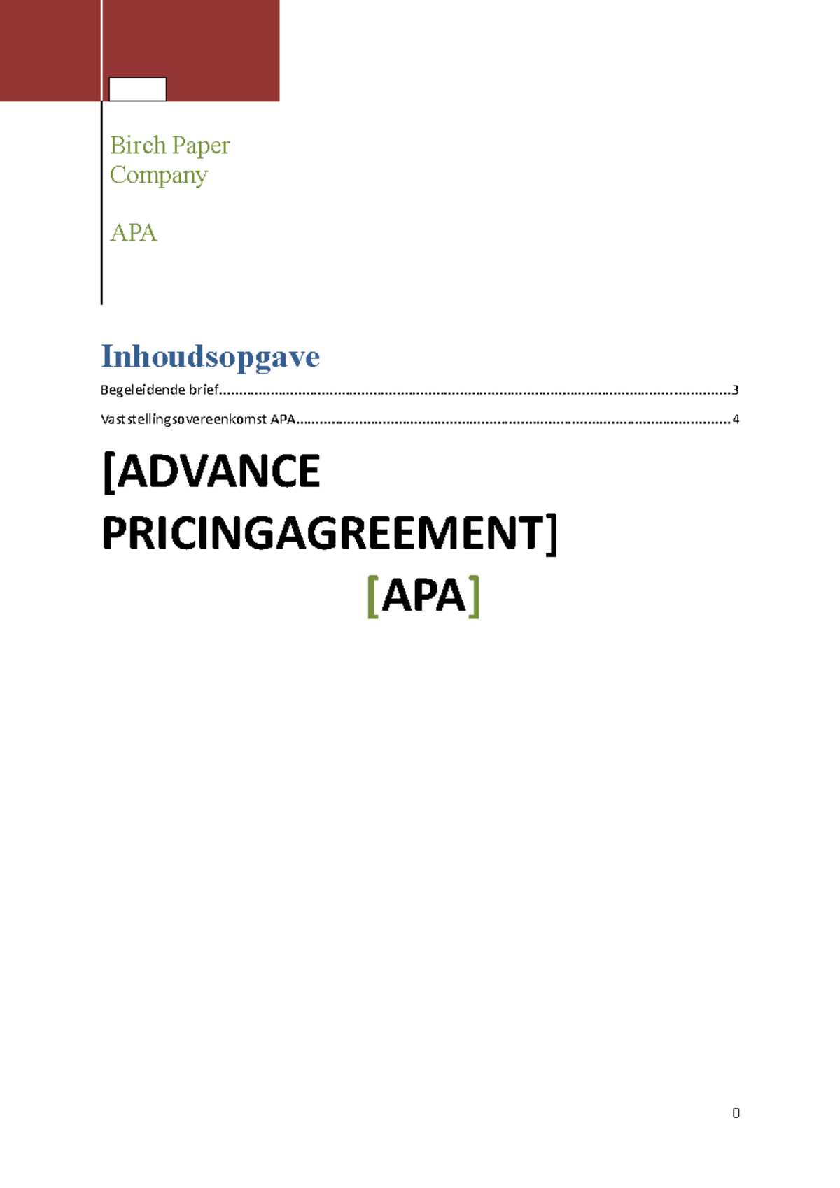 Werkstuk "Advance Pricingagreement" Cijfer 7,5 [ADVANCE