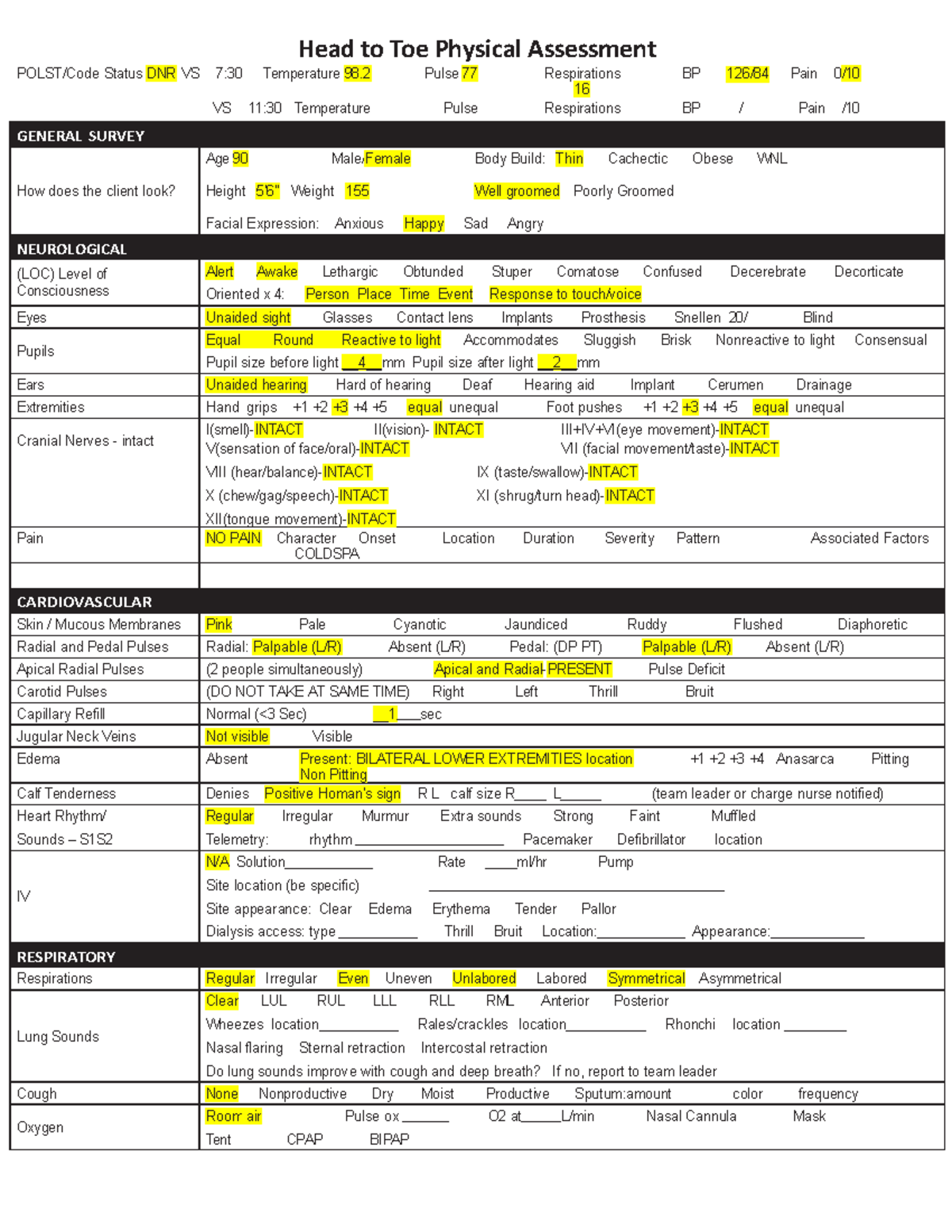 Head to toe - cellulitis pt - Head to Toe Physical Assessment POLST ...