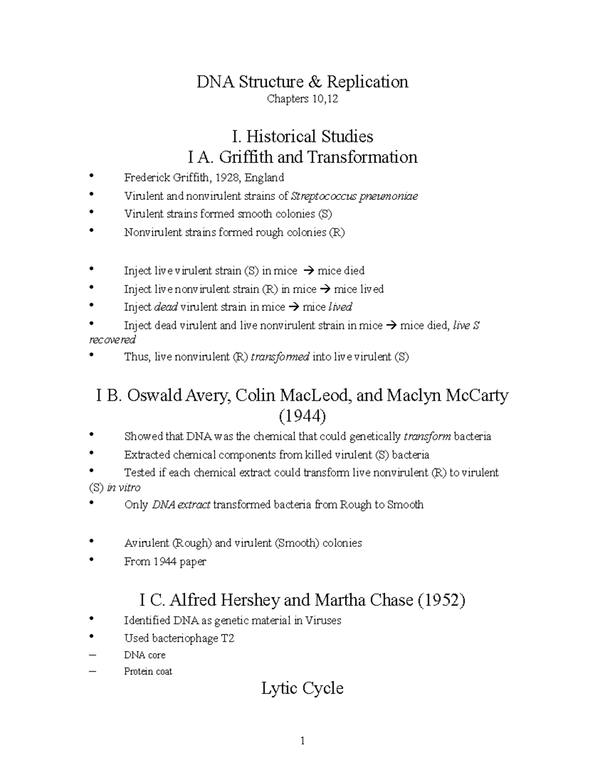 Bio35016 DNAStructure 2008 - DNA Structure & Replication Chapters 10, I ...