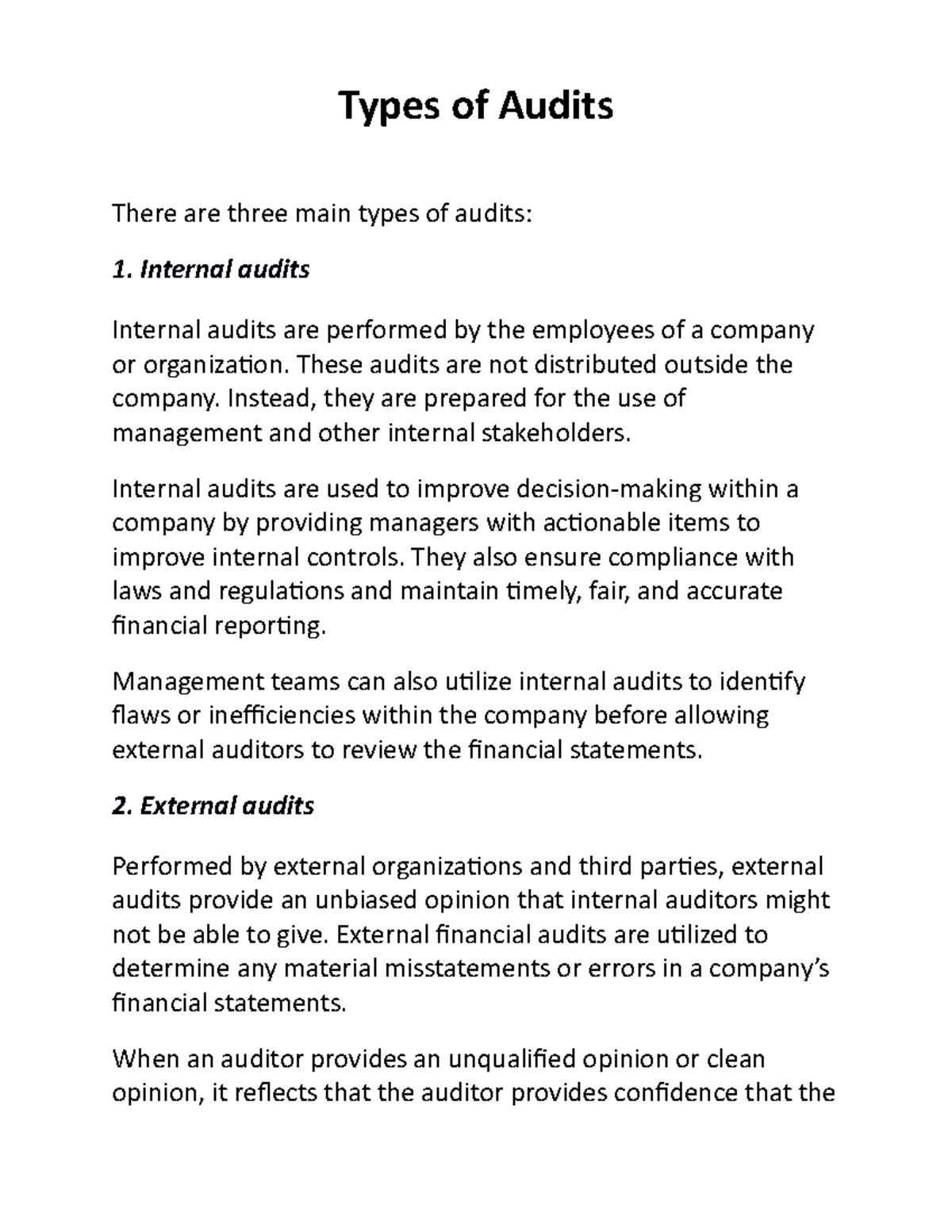 Types Of Audit Types Of Audits There Are Three Main Types Of Audits 