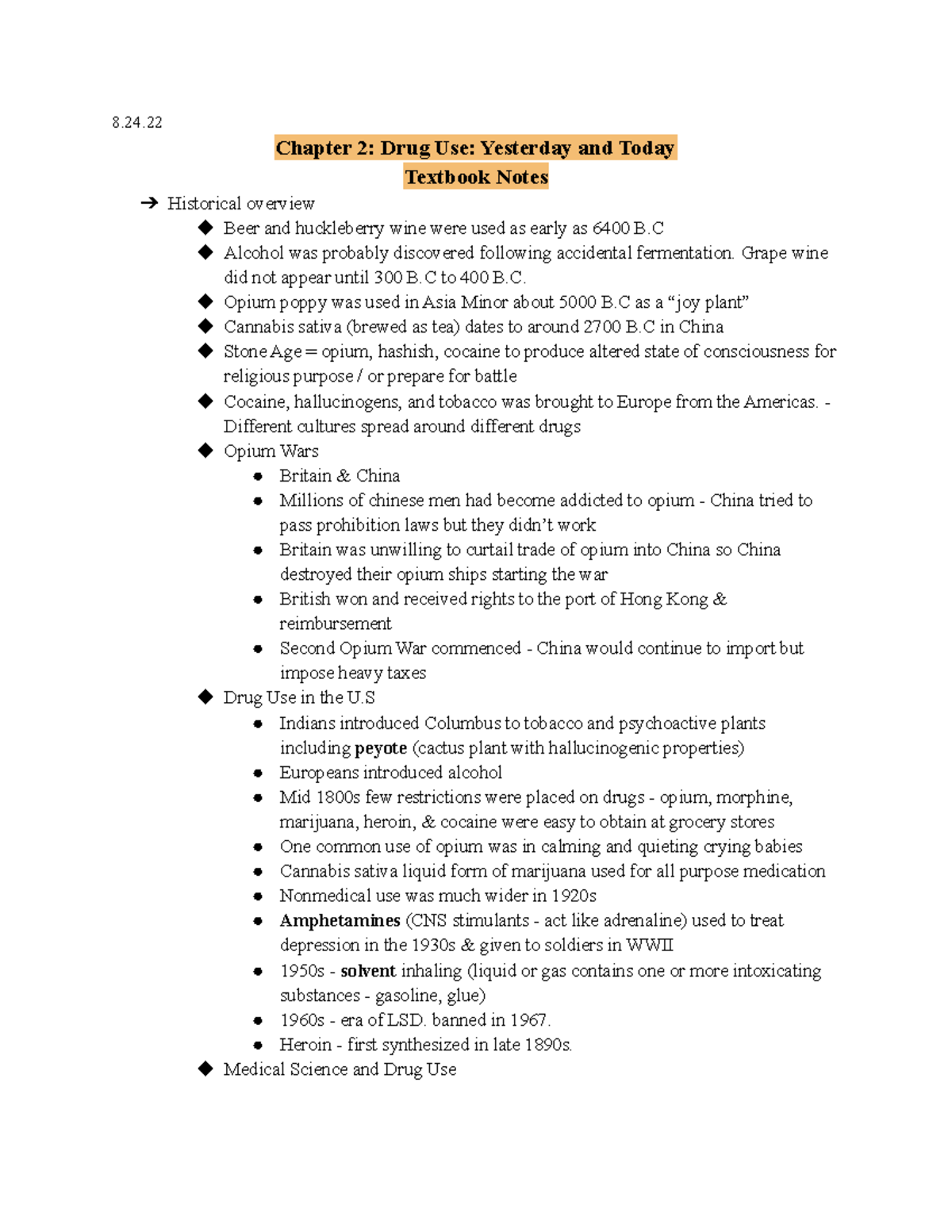 Chapter 2 Textbook Notes - Chapter 2: Drug Use: Yesterday And Today ...